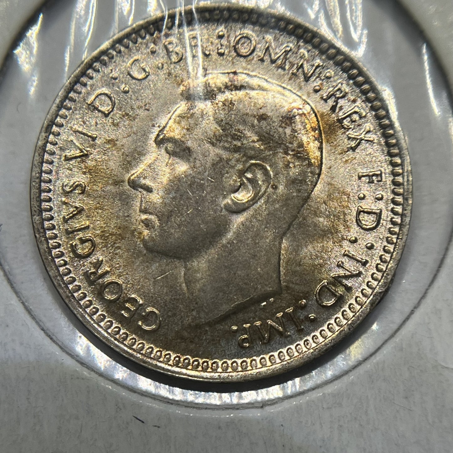 1943 d Threepence Coin - Choice Uncirculated Toned - Silver George VI Predecimal