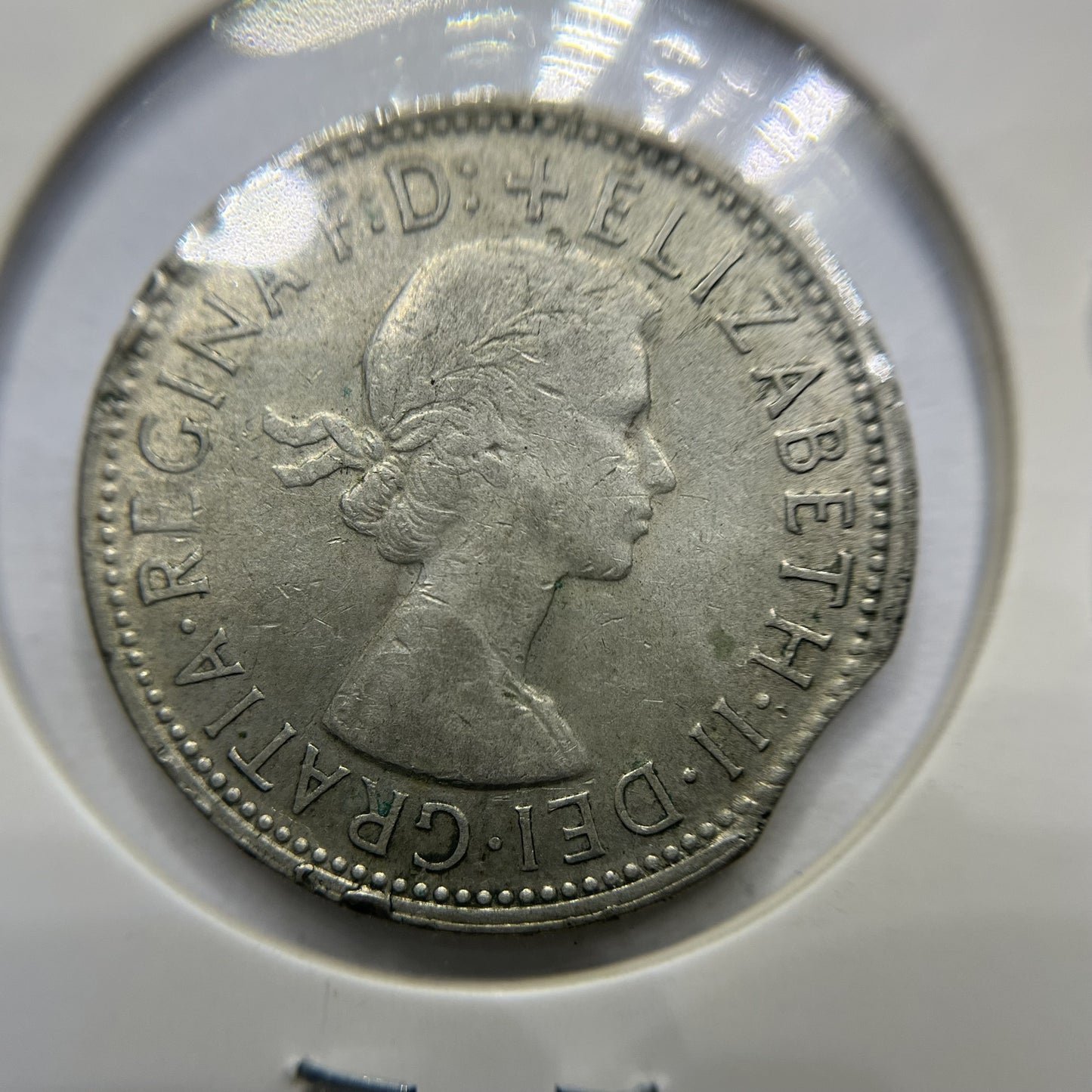 1960 Florin Error Coin - Clipped Planchet Rim Bite - Silver Elizabeth II