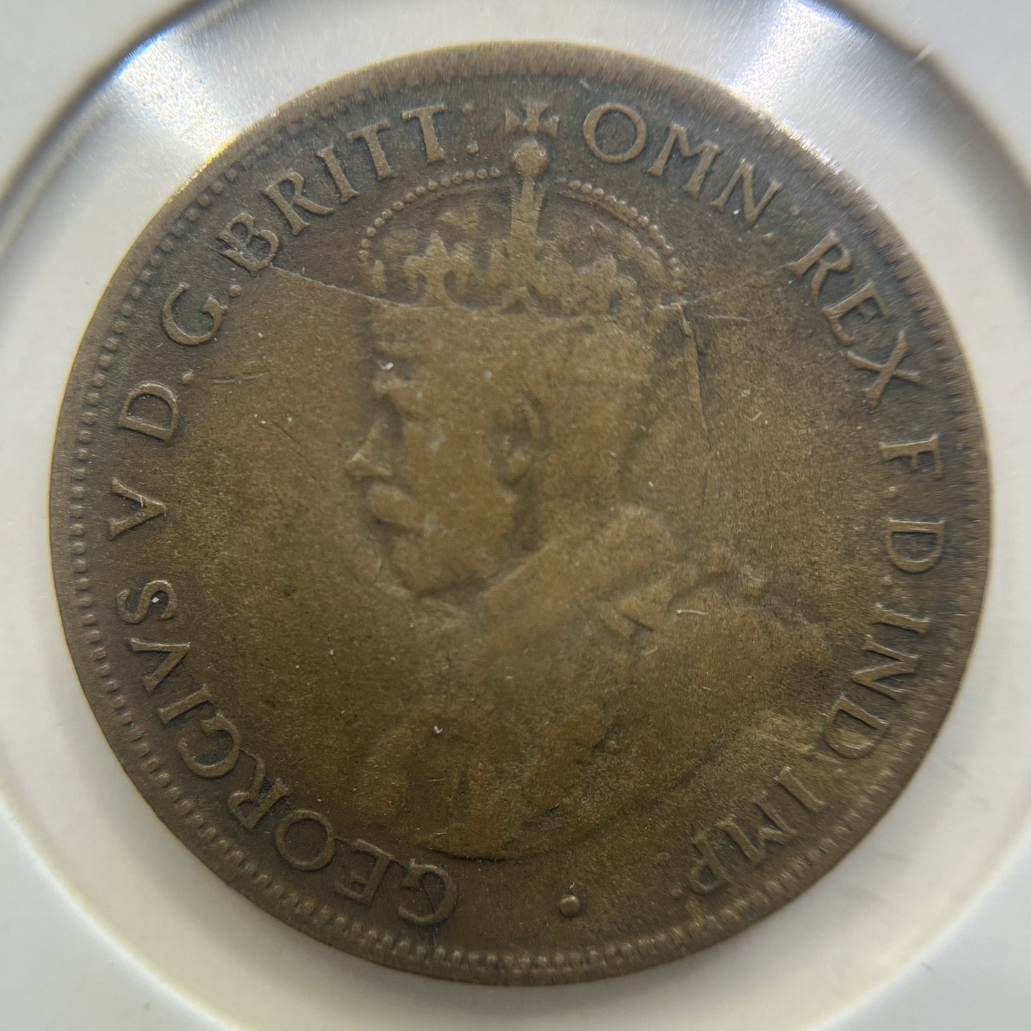 1926 Half Penny Error Coin - Half Moon and Pigtail Fine - George V