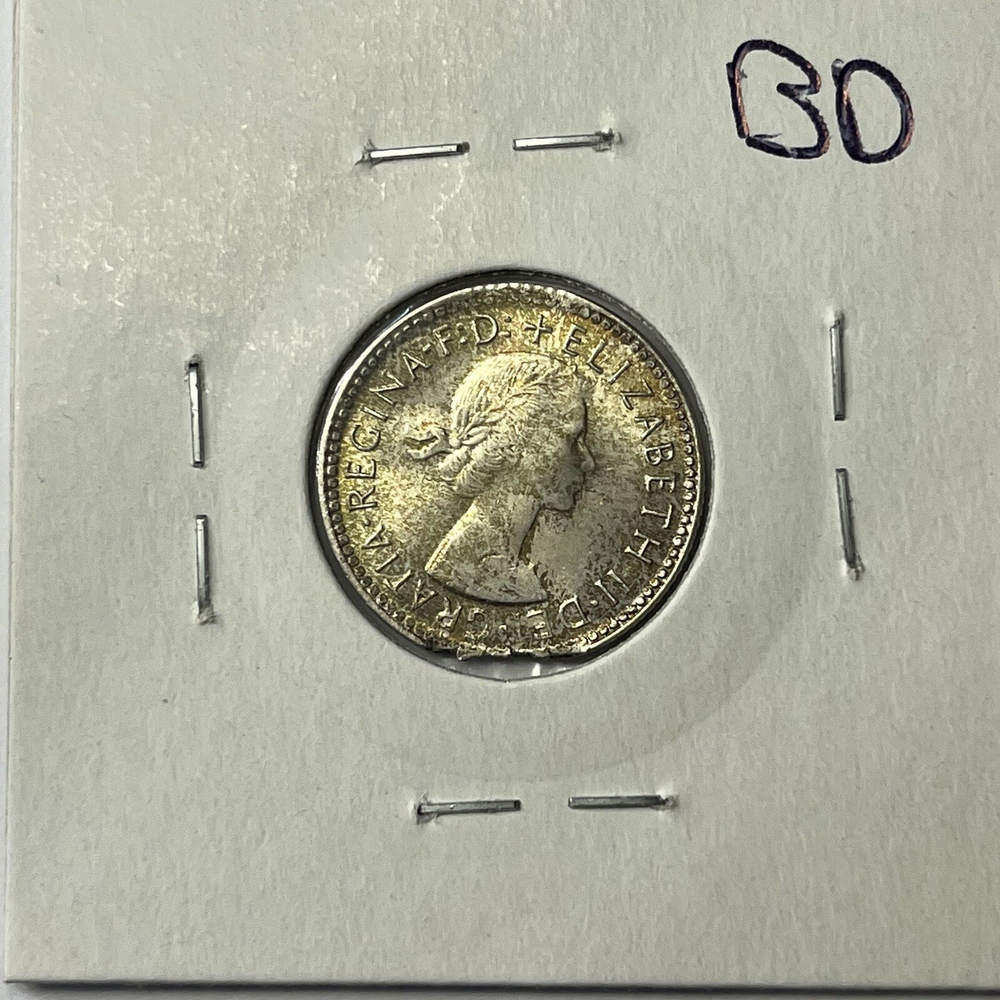 1963 Sixpence Coin UNC - Clipped Planchet Rim Bite Error - Silver Straight Clip