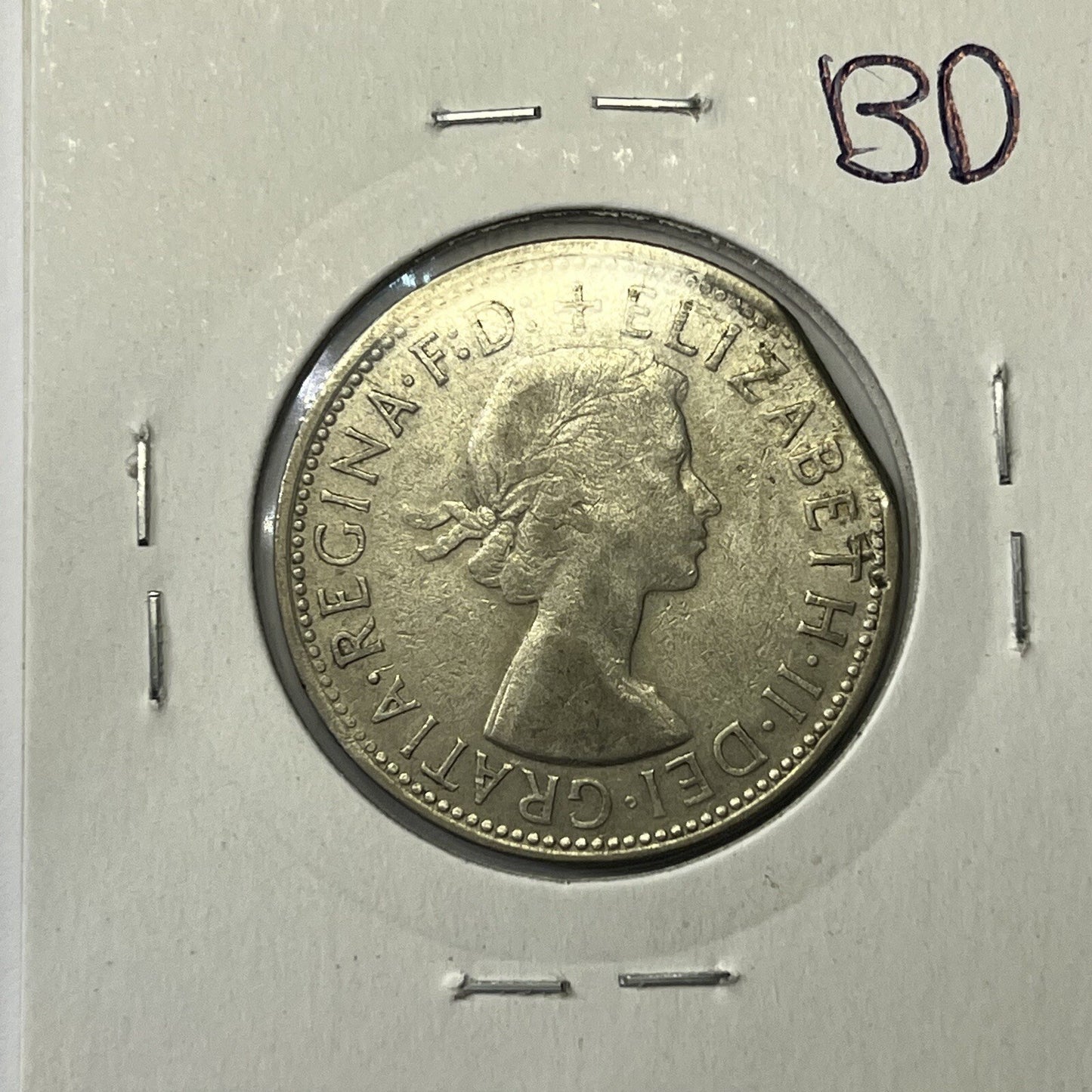 1961 Florin Coin - Clipped Planchet Rim Bite Error - Silver Straight Clip
