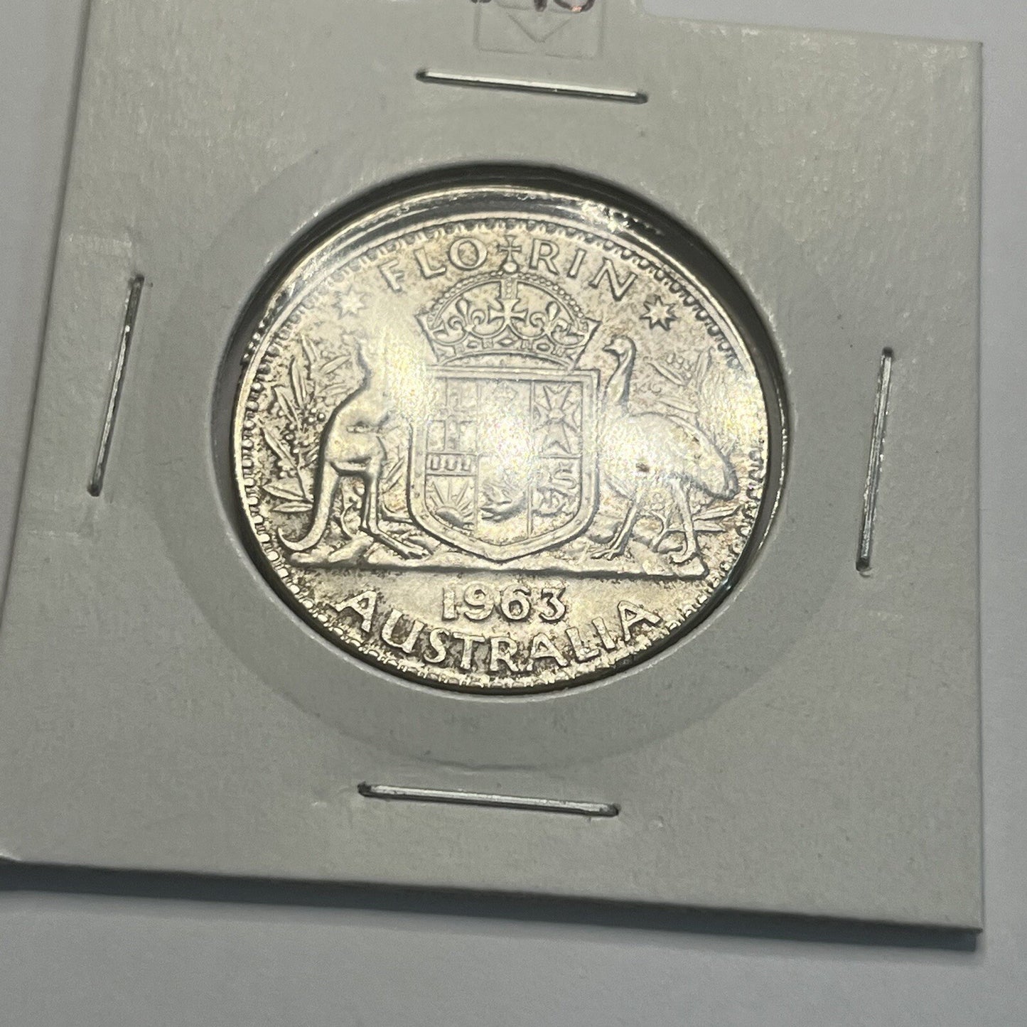1963 Florin Coin - UNC Off Centre Misstrike Error LIP - Scarce Predecimal Collar