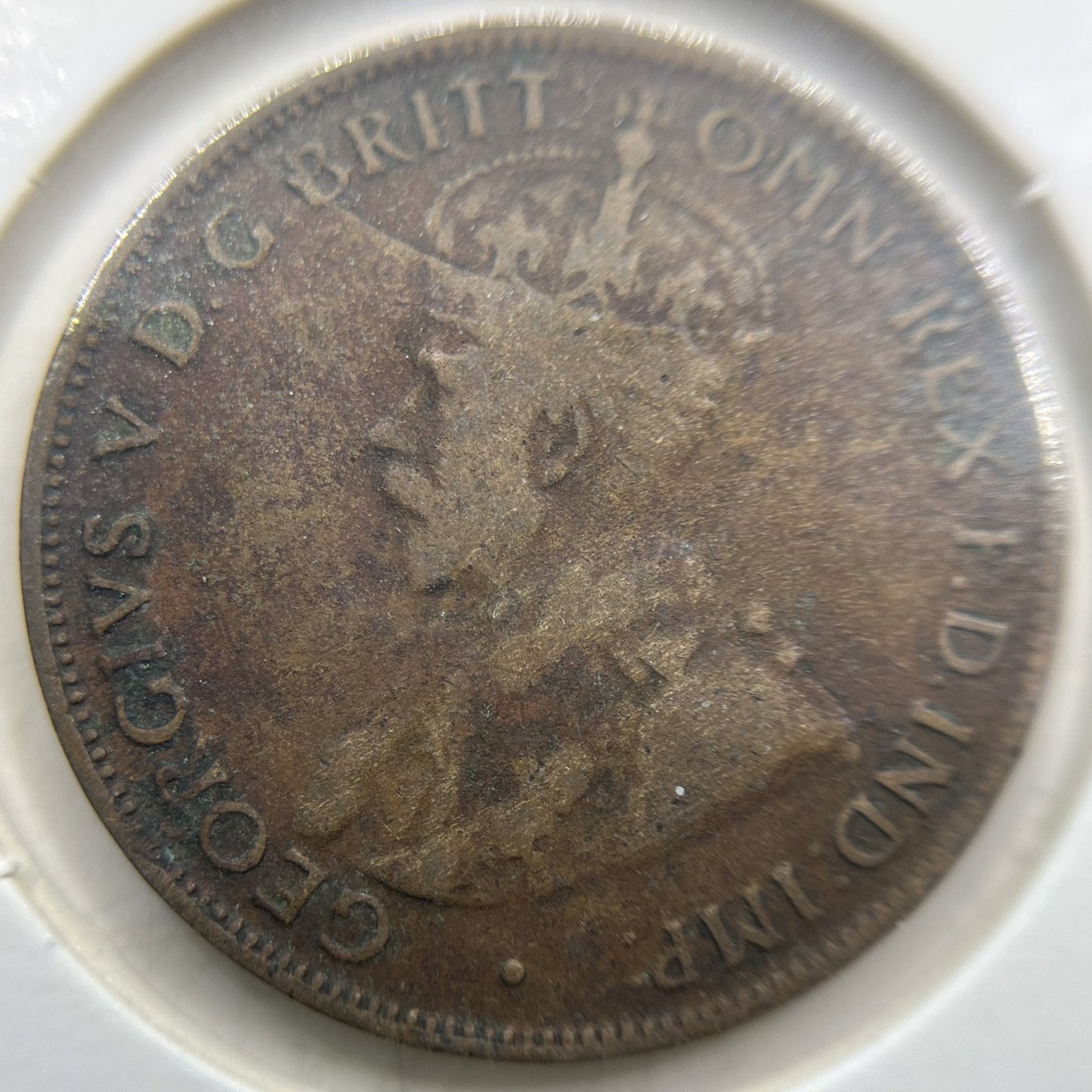 1926 Half Penny Error Coin - Half Moon VG - Predecimal George V