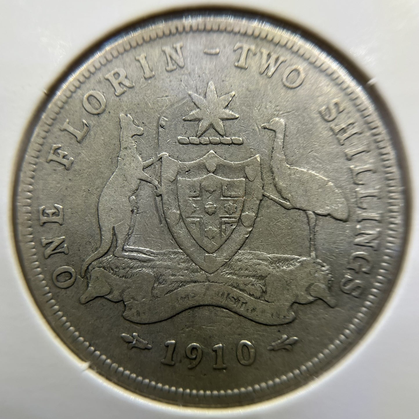 1910 Florin Coin - about Fine - Edward VII Silver First Year of Issue