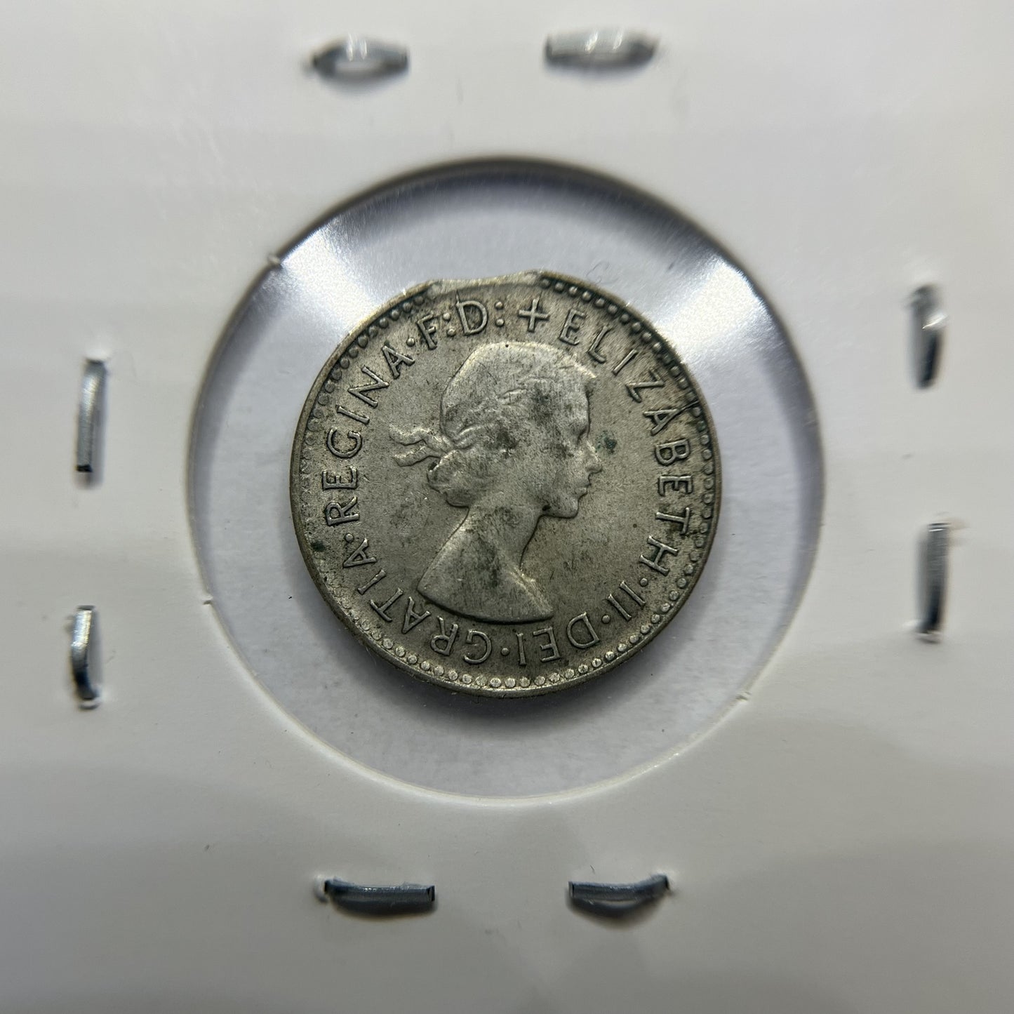 1960 Threepence Error Coin - Clipped Planchet Rim Bite - Silver Elizabeth II
