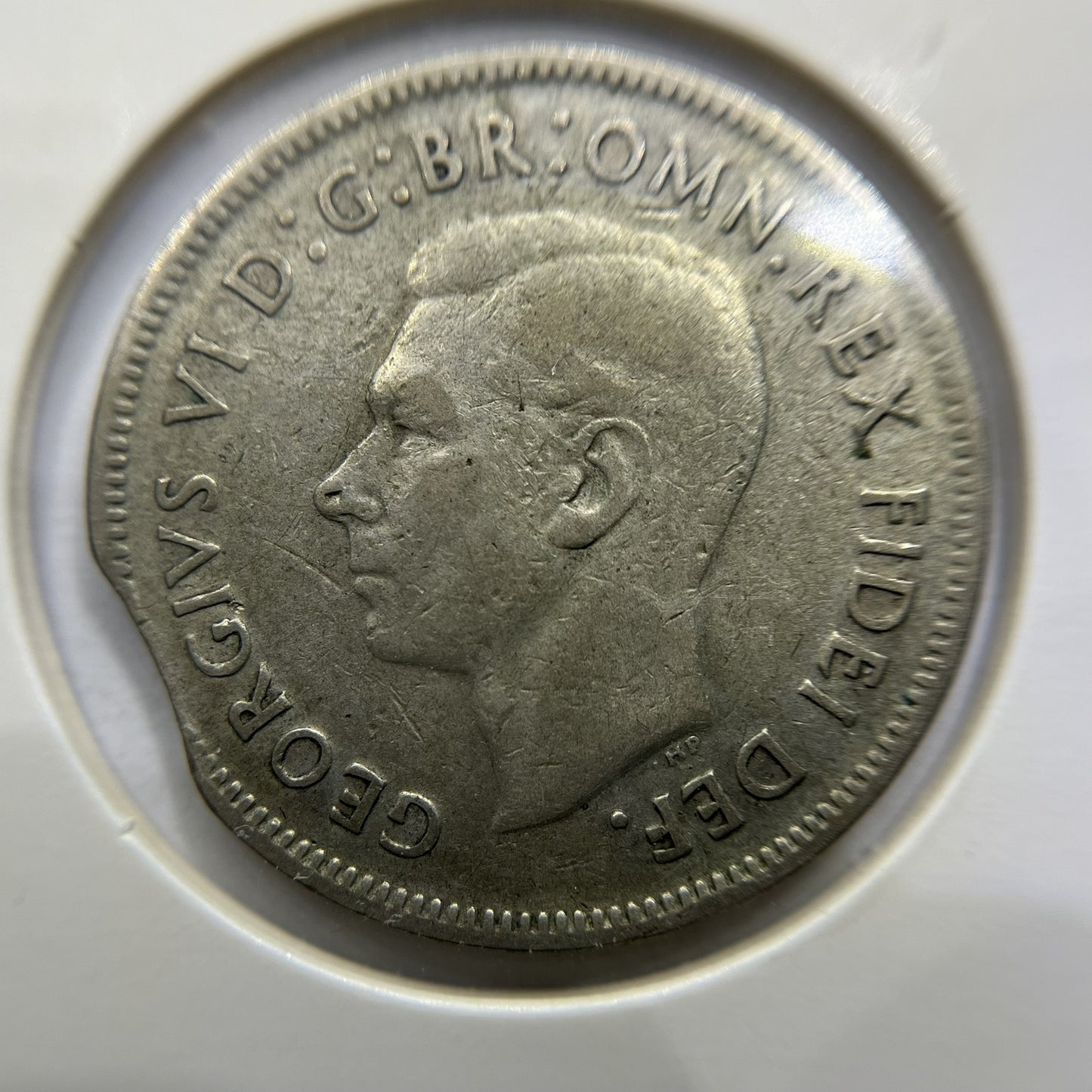 1952 Florin Error Coin - Clipped Planchet Rim Bite - Silver George VI