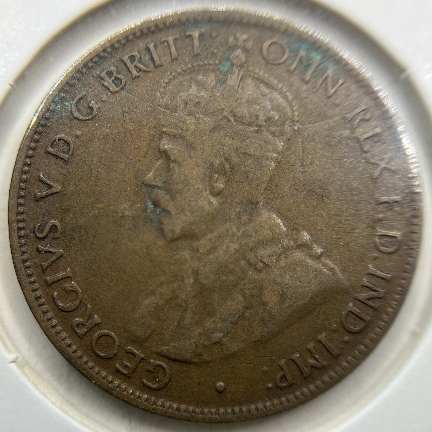 1926 Half Penny Error Coin - Half Moon + Pigtail Fine - Predecimal George V