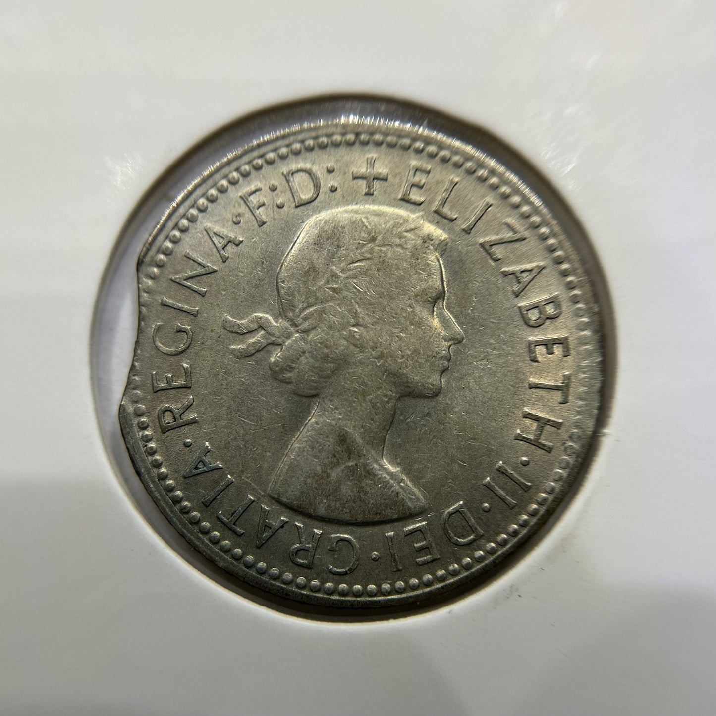 1957 Shilling Error Coin - Clipped Planchet Rim Bite - Silver Elizabeth II