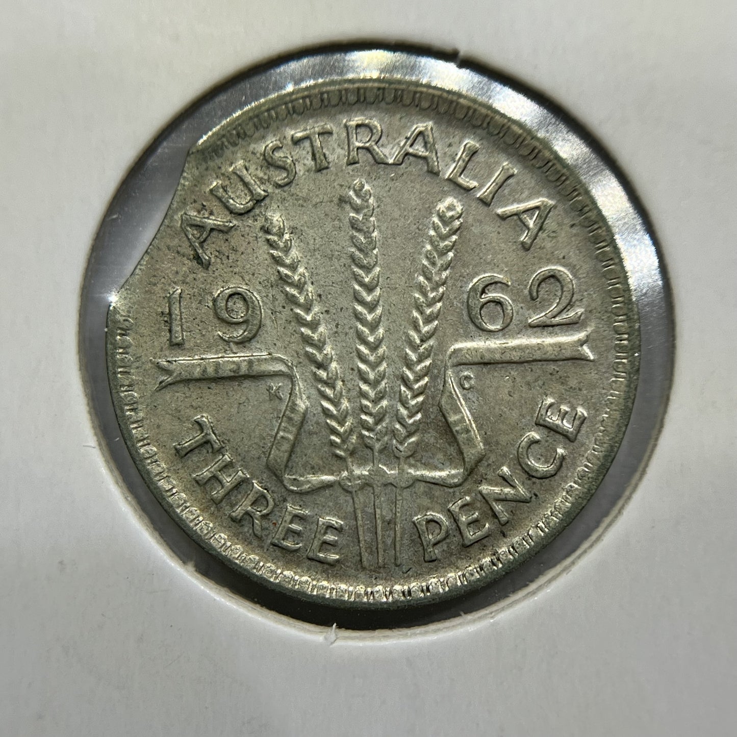 1962 Threepence Error Coin - Clipped Planchet Rim Bite Fine - Silver