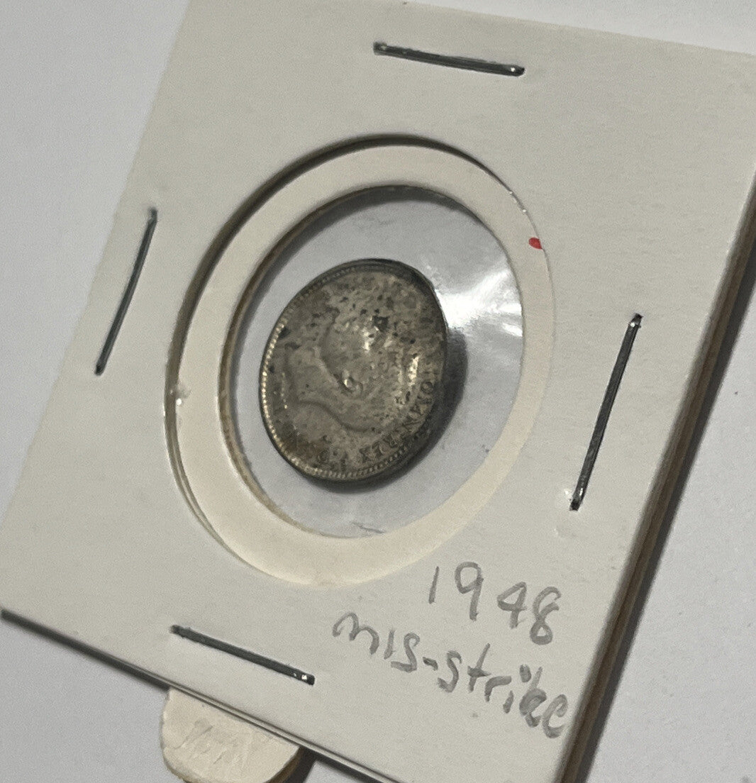 1948 Threepence Error Coin - Mis-strike Large Lip RARE - Silver Predecimal