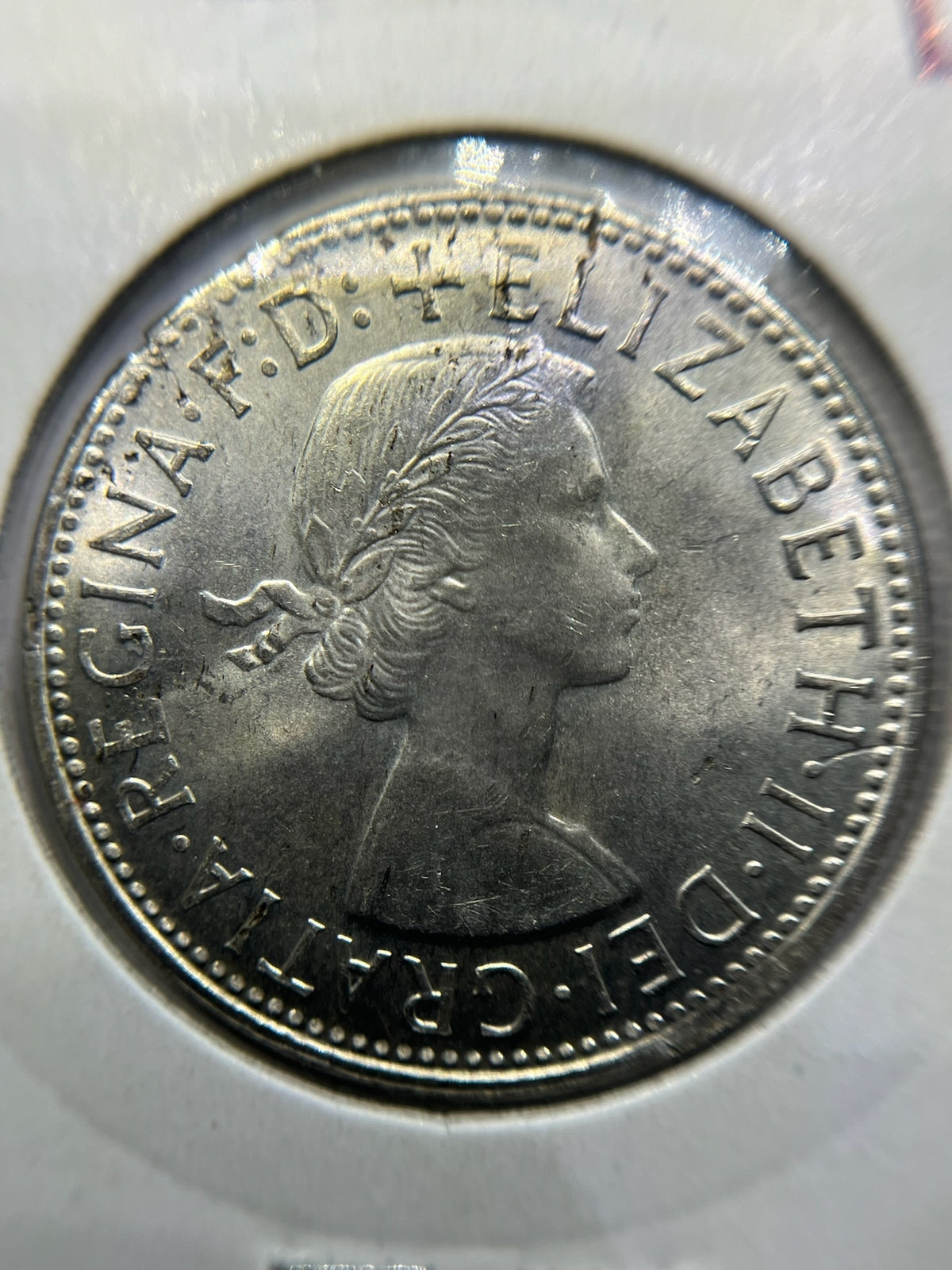1963 Florin Error Coin - Ragged Clip Rim Bite - UNC Silver Elizabeth II