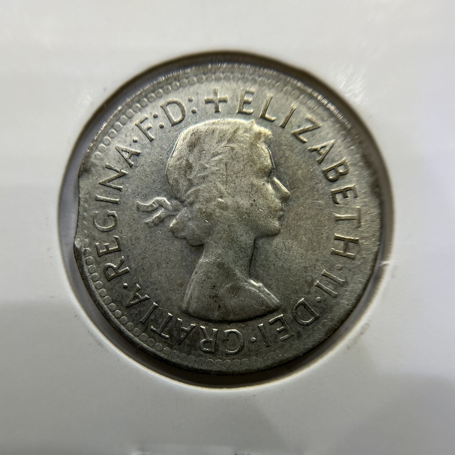 1961 Shilling Error Coin - Clipped Planchet Rim Bite - Silver Elizabeth II