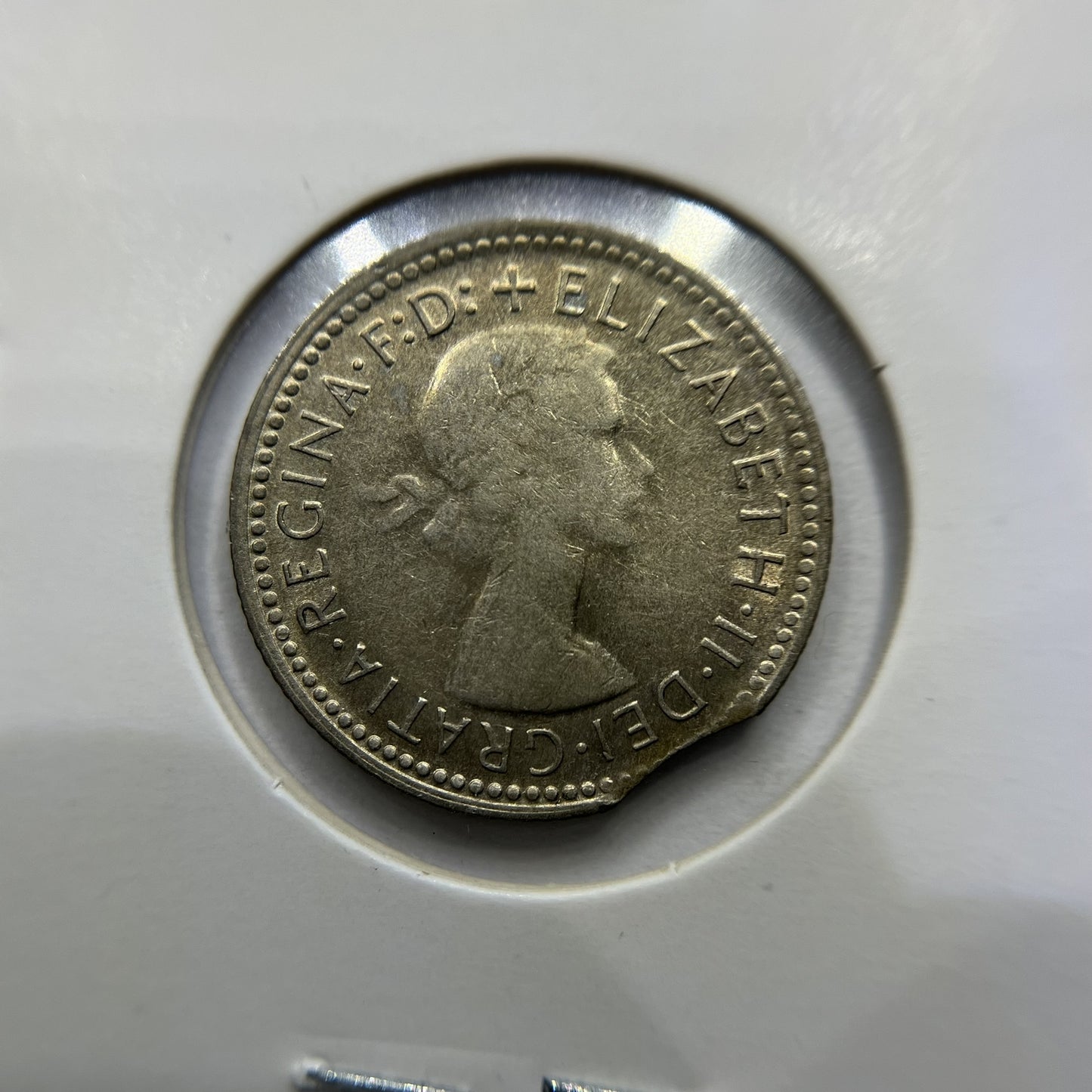 1961 Sixpence Error Coin - Clipped Planchet Rim Bite - Silver Elizabeth II