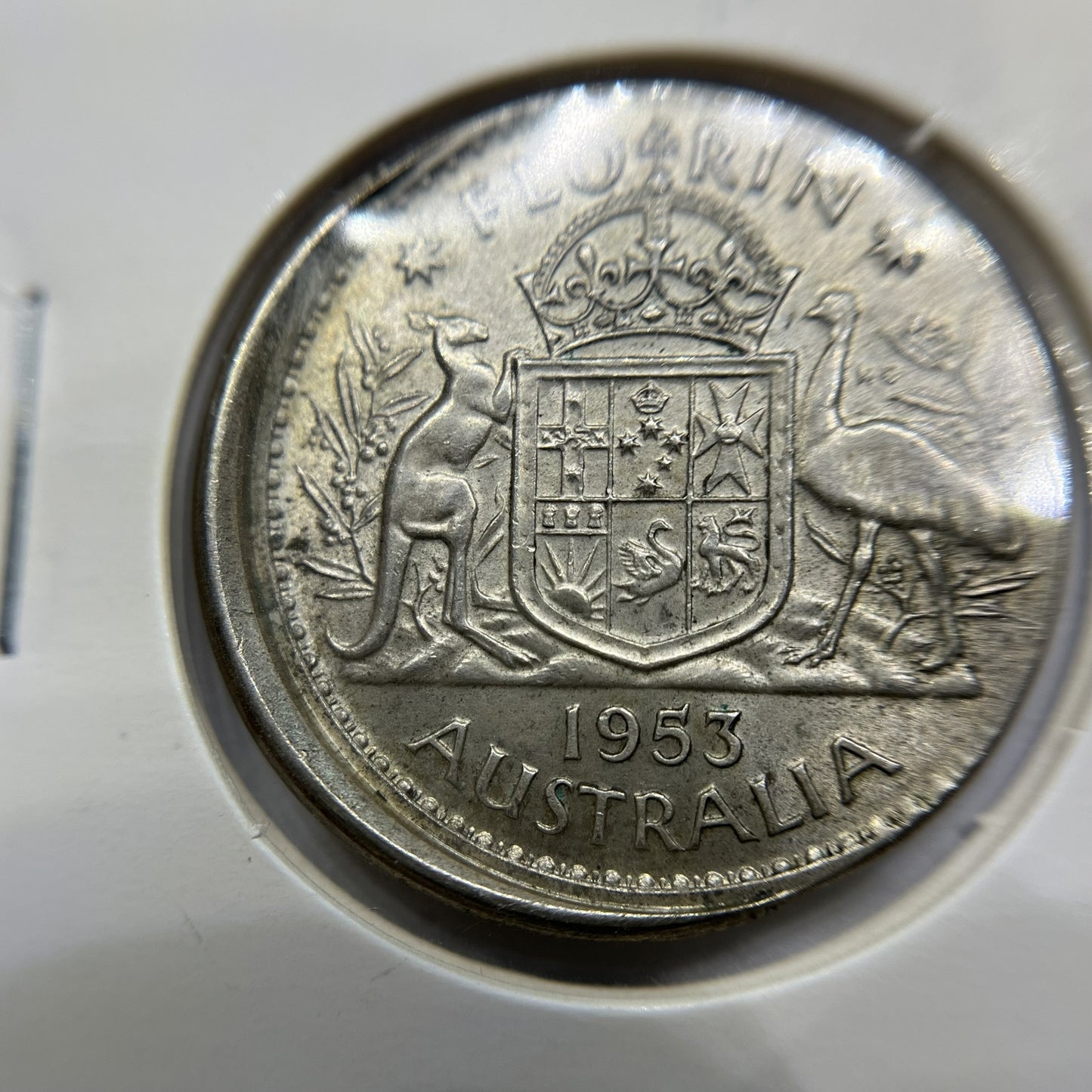 1953 Florin Coin - Off Centre Misstrike Error Major LIP Struck out of Collar