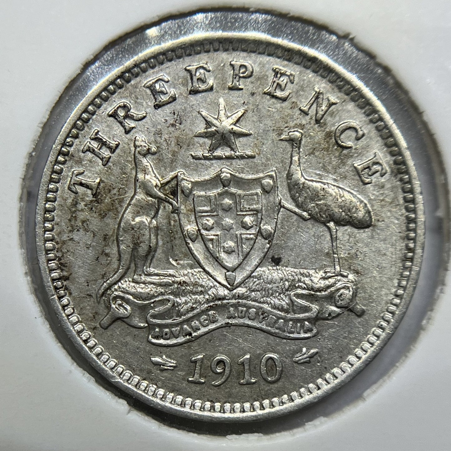 1910 Threepence Coin - almost Extremely Fine - Edward VII Silver First Year