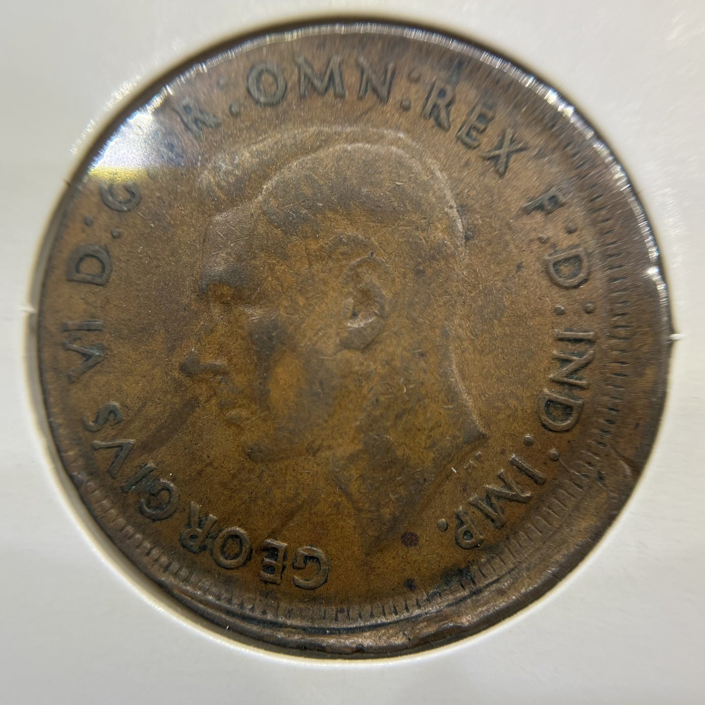 1943 Penny Error Coin - Broadstrike with Lip Fine - George VI Predecimal