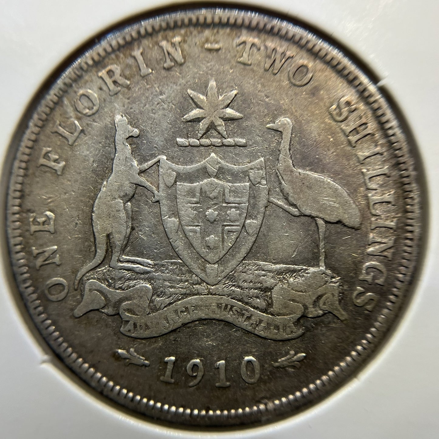 1910 Florin Coin - almost Very Fine - Edward VII Silver Predecimal First Year