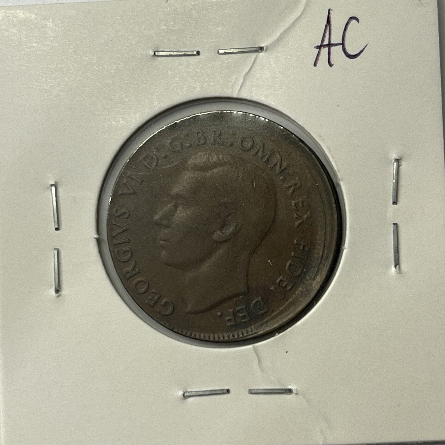 1950 Half Penny Coin - BroadStrike Misstrike Error +Lip Scarce Predecimal Collar