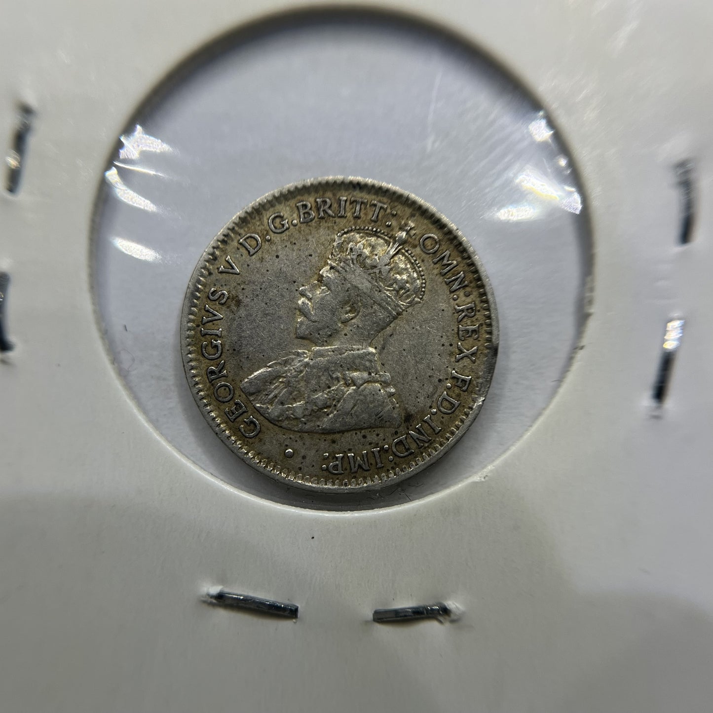 1919 Threepence Error Coin - Clipped Planchet Rim Bite - Silver George V