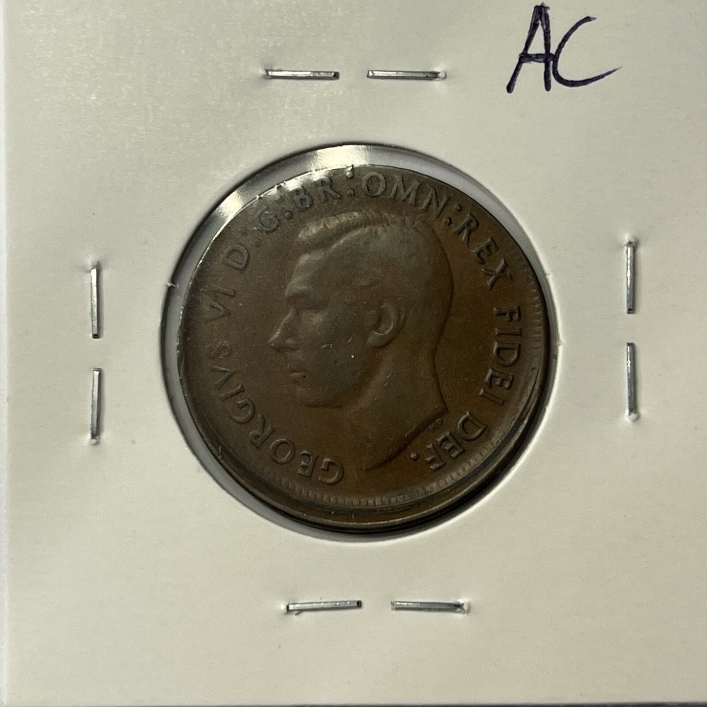 1949 Half Penny Coin - Off Centre Misstrike Error Lip - Scarce Predecimal Collar