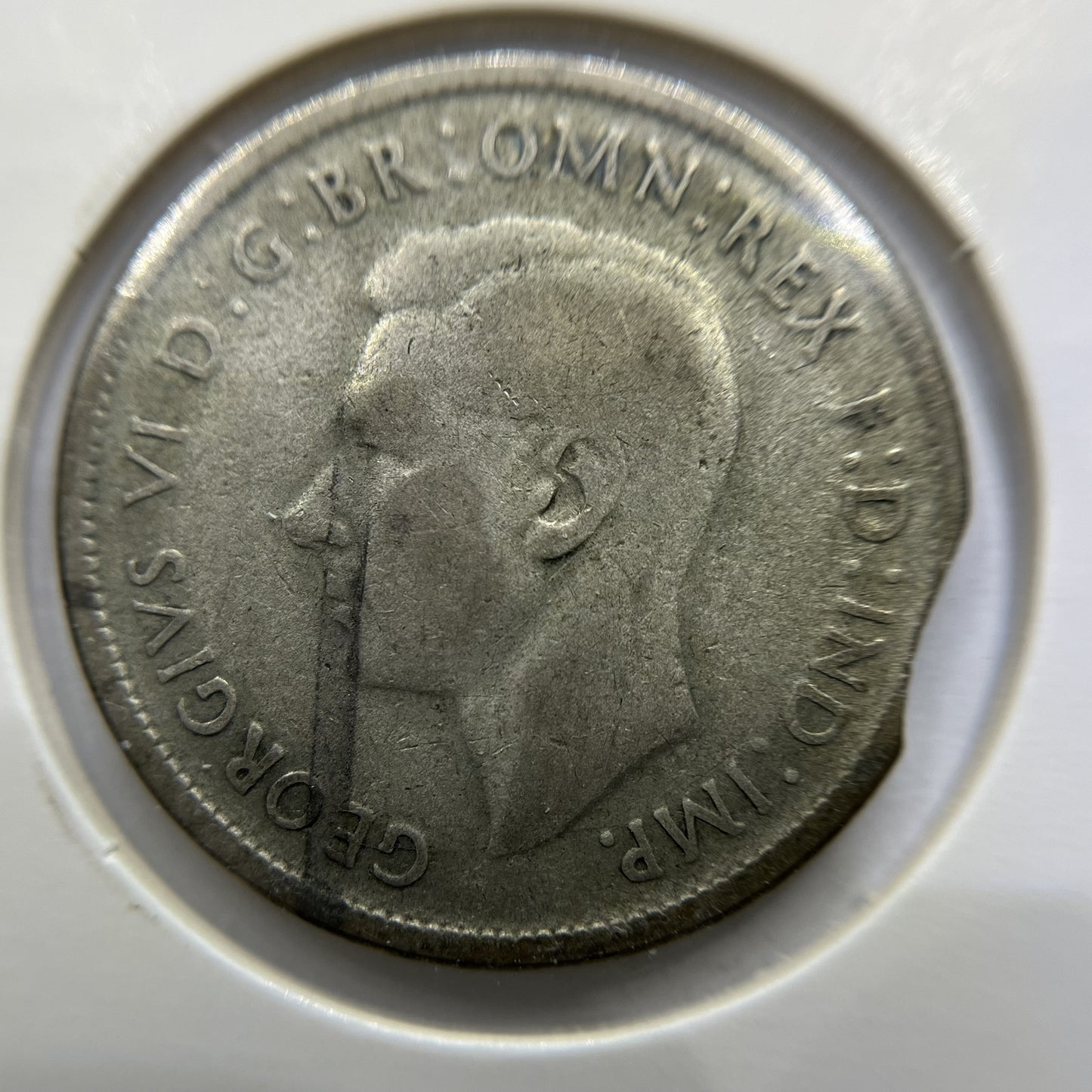 1946 Florin Error Coin - Clipped Planchet Rim Bite - Silver George VI