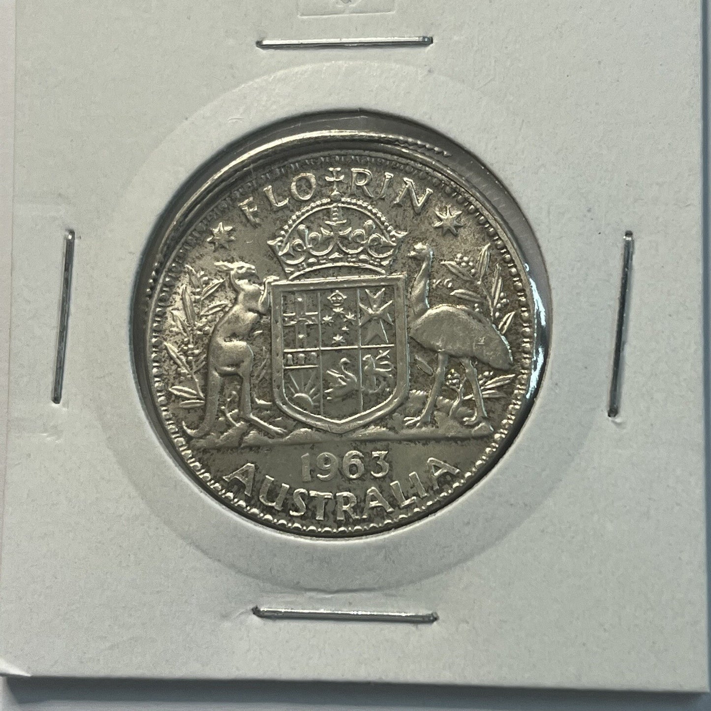 1963 Florin Coin - UNC Off Centre Misstrike Error LIP - Scarce Predecimal Collar