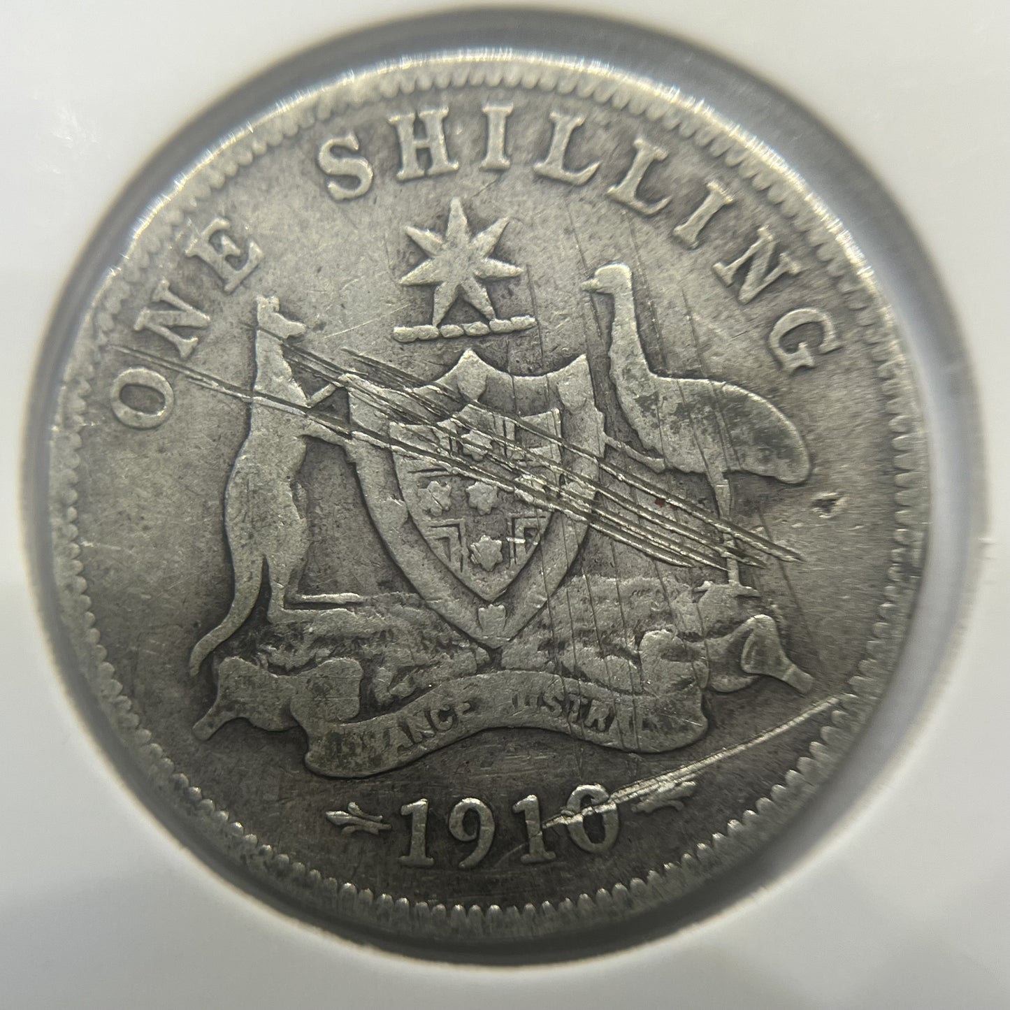1910 Shilling Coin - Very Good Scratched - Edward VII Silver First Year Issue