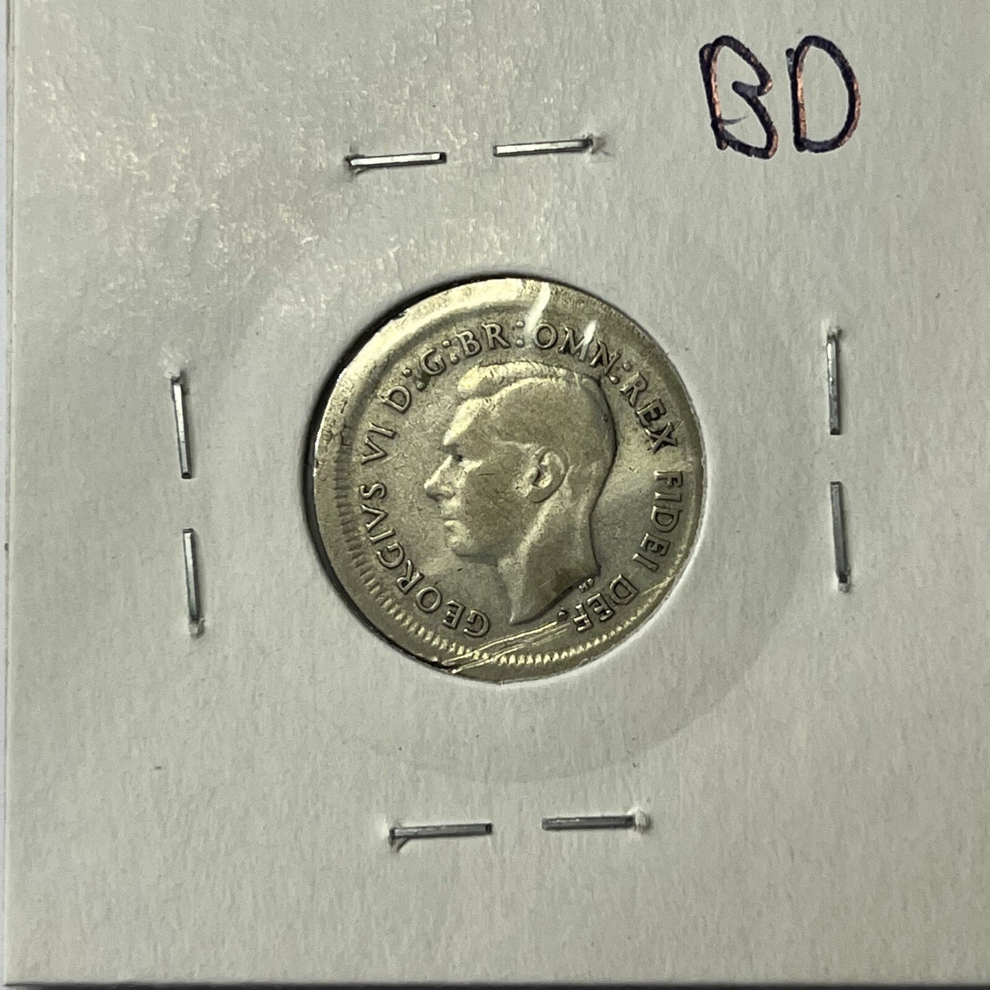 1951 Sixpence Coin - BroadStrike Misstrike Error - Silver Scarce Collar