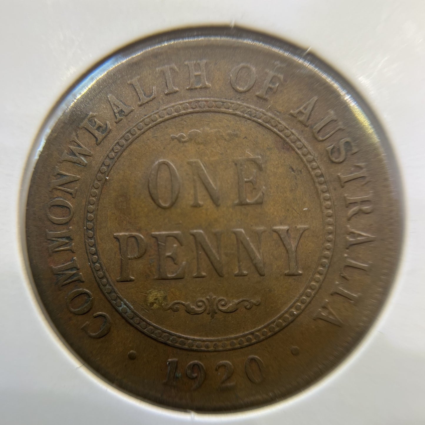 1920 Penny Error Coin - Planchet Flaw Fine - Predecimal King George V