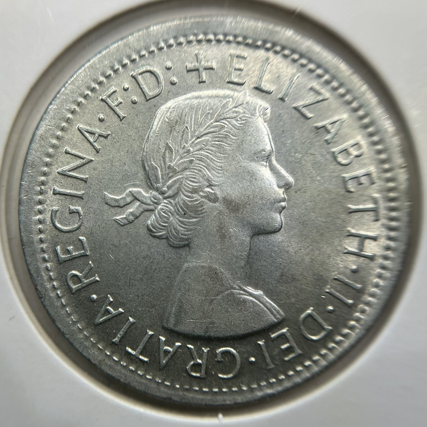 1958 Florin Error Coin - Broad Strike Out of Collar aUNC - Silver lizabeth II