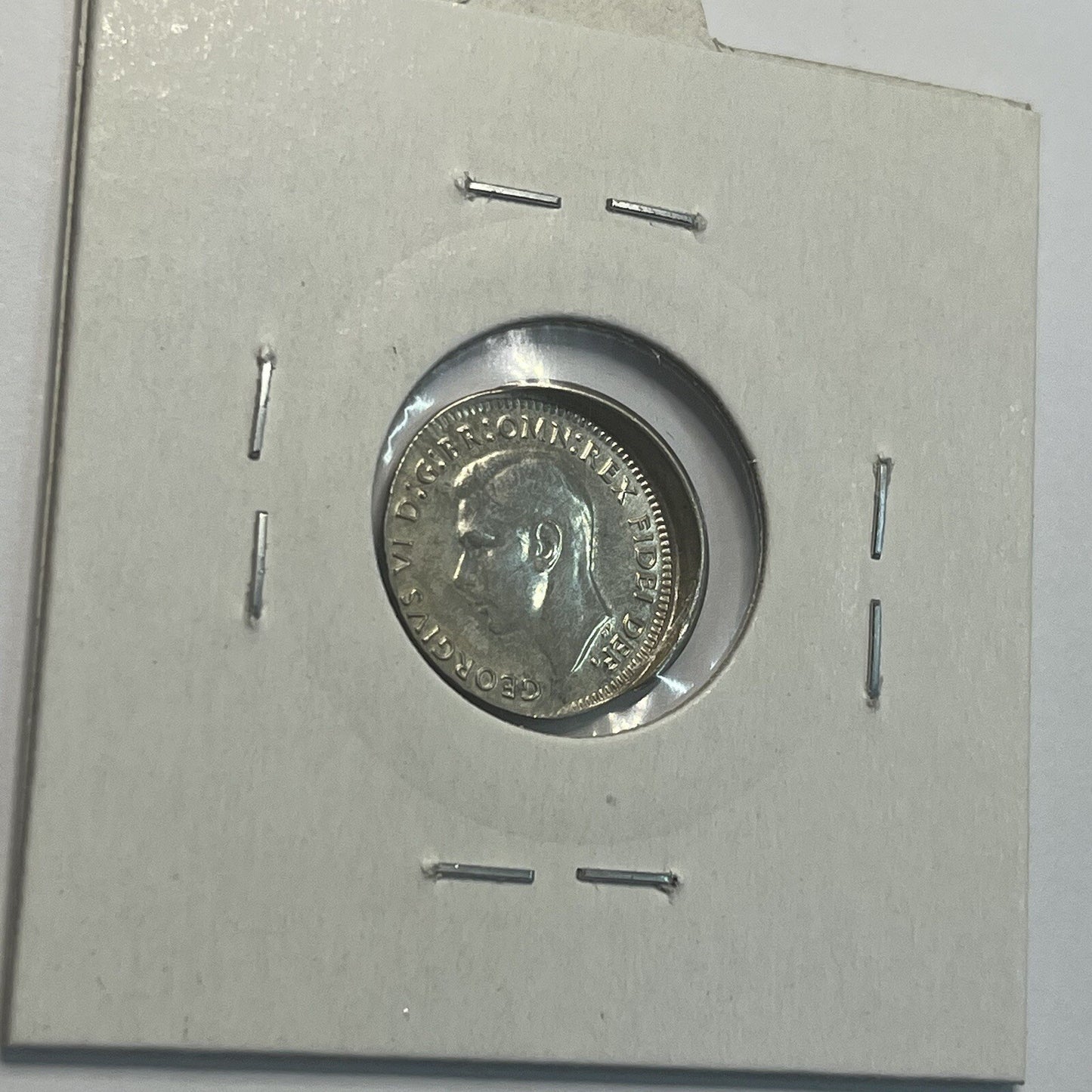 1949 Threepence Coin - Off Centre Misstrike Error HUGE LIP Struck out of Collar