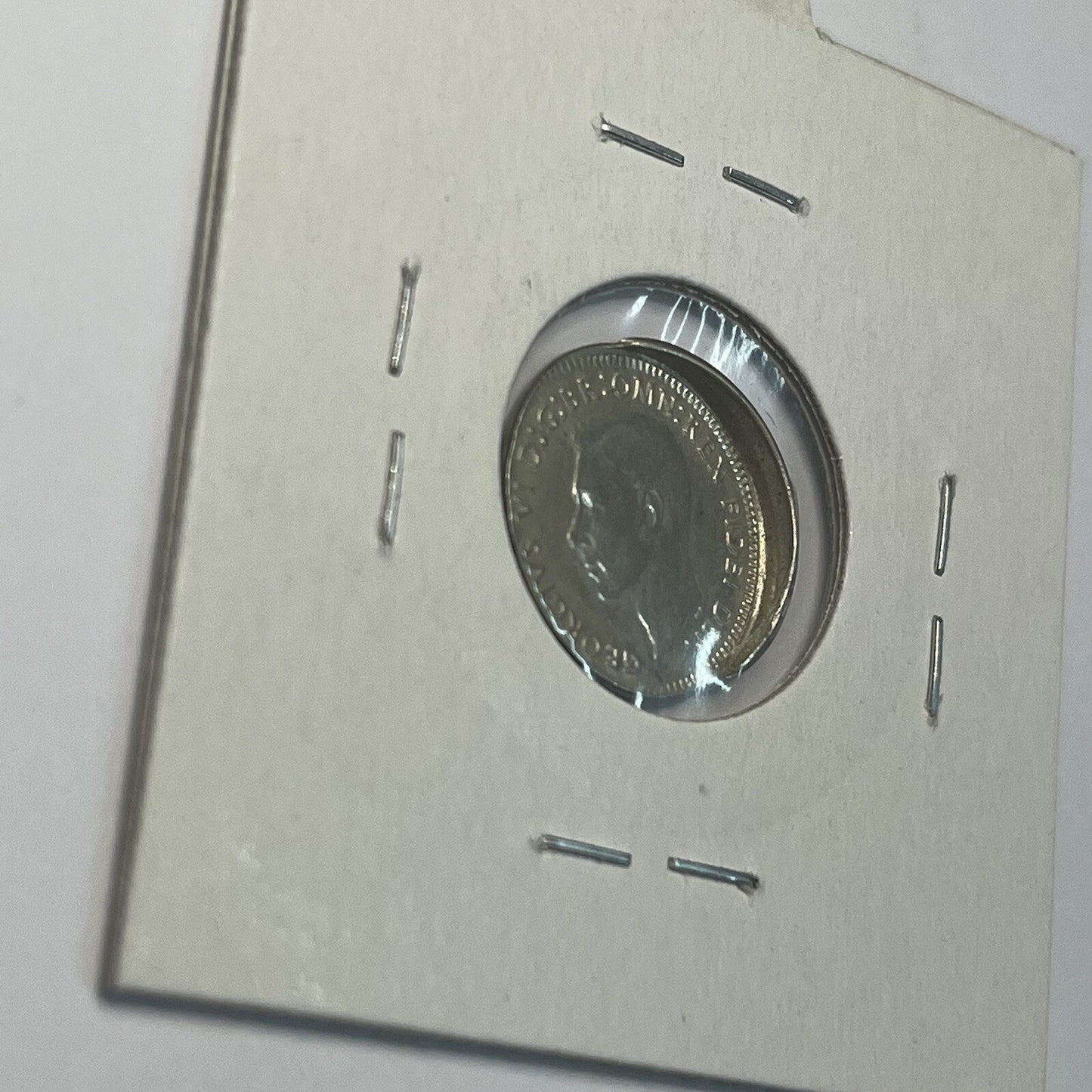 1949 Threepence Coin - Off Centre Misstrike Error HUGE LIP Struck out of Collar