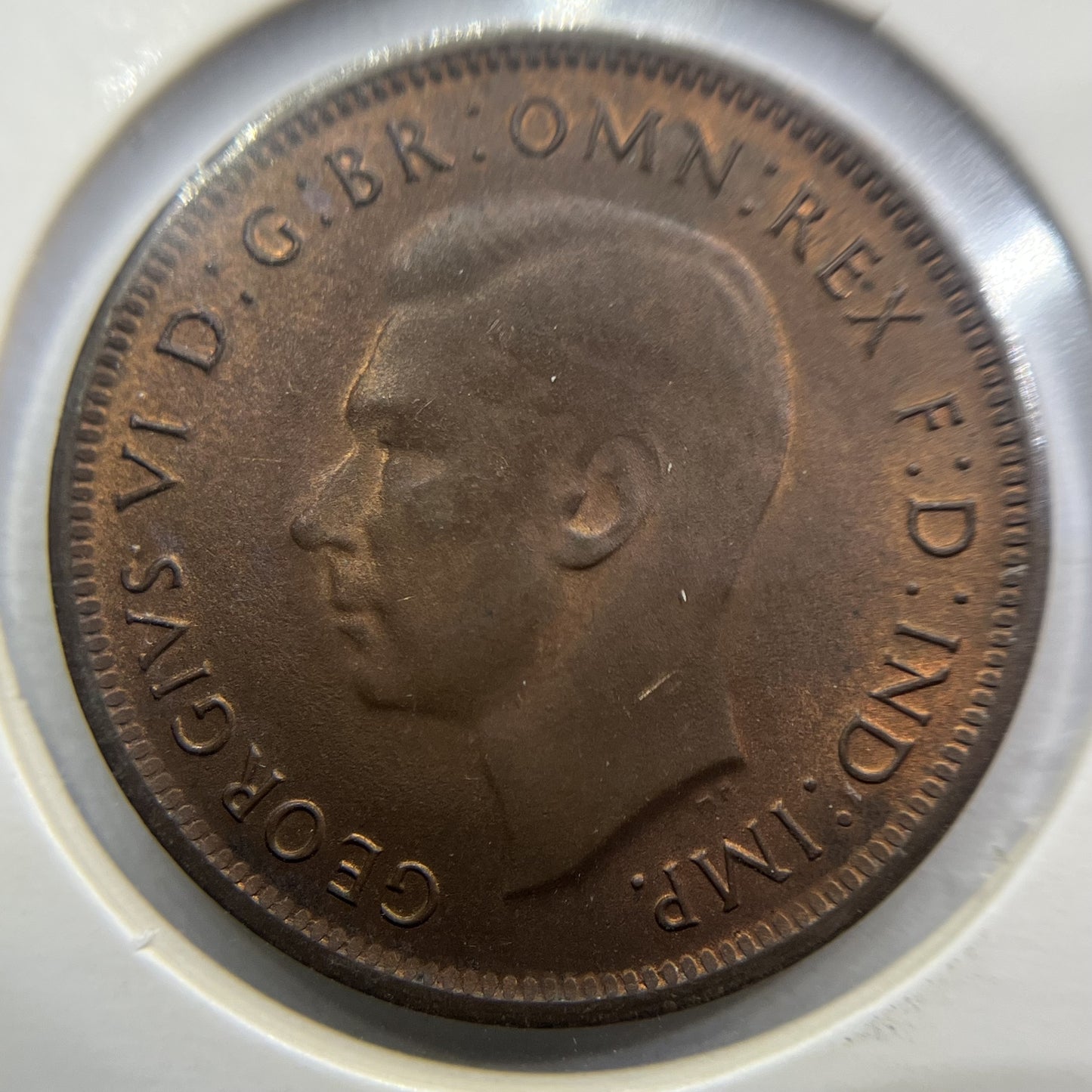 1943 Half Penny Coin - Uncirculated Red - George VI Predecimal Australian