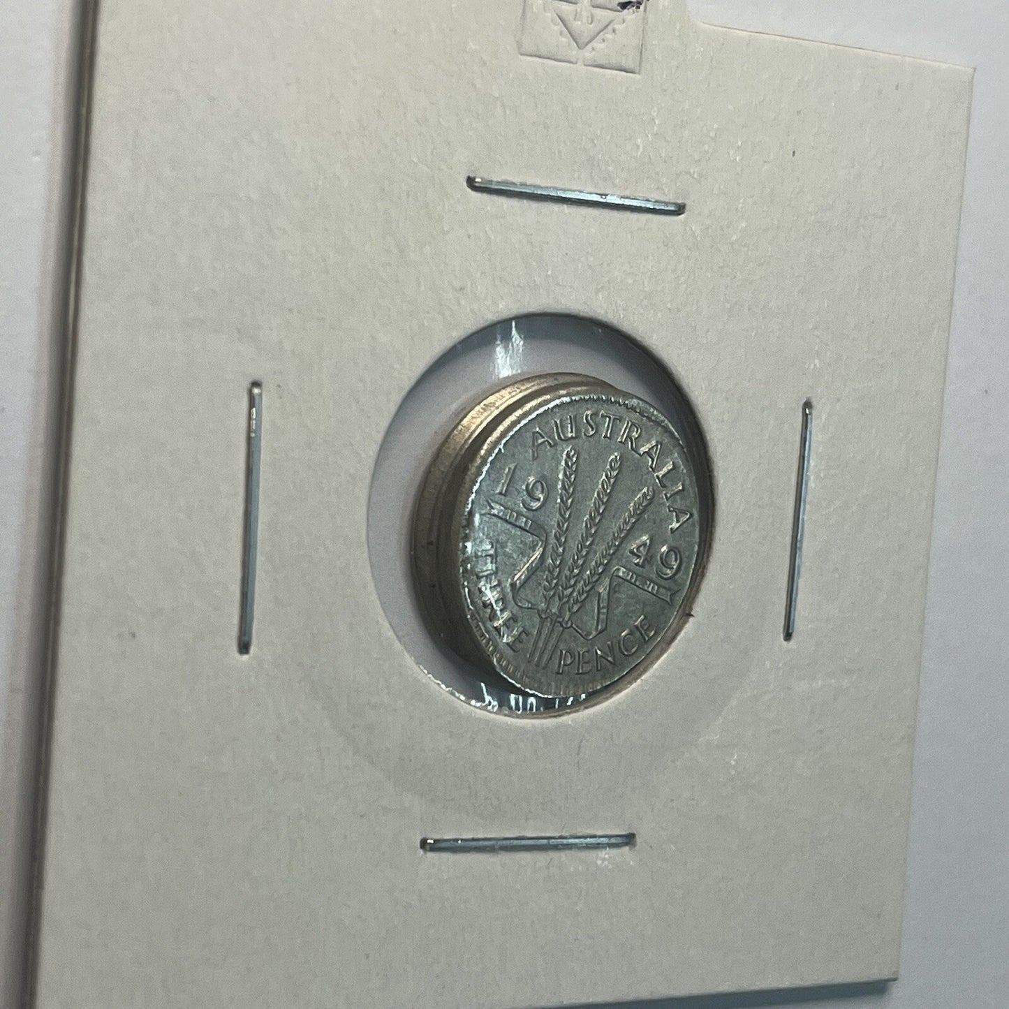 1949 Threepence Coin - Off Centre Misstrike Error HUGE LIP Struck out of Collar