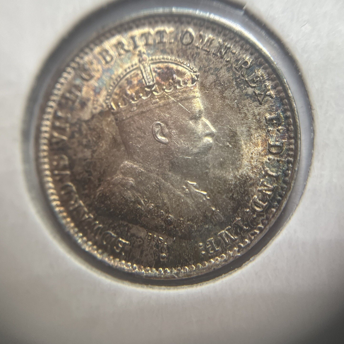 1910 Threepence Coin - Uncirculated Beautiful Toning - Silver Edward VII