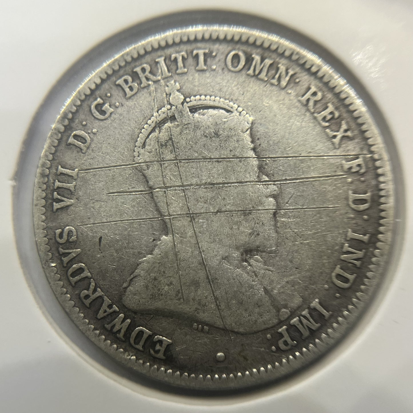 1910 Shilling Coin - Very Good Scratched - Edward VII Silver First Year Issue