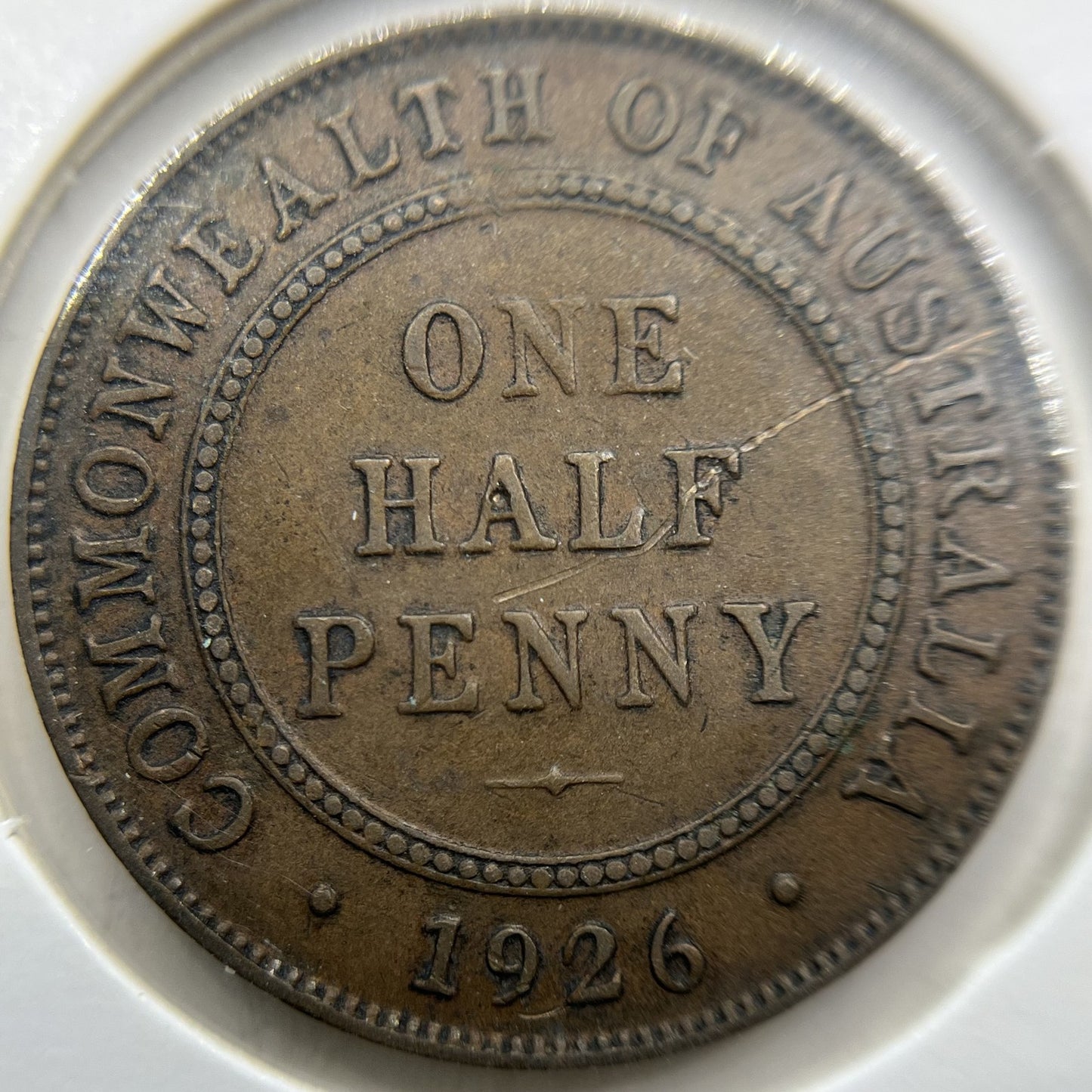 1926 Half Penny Error Coin - Half Moon Fine - Predecimal George V