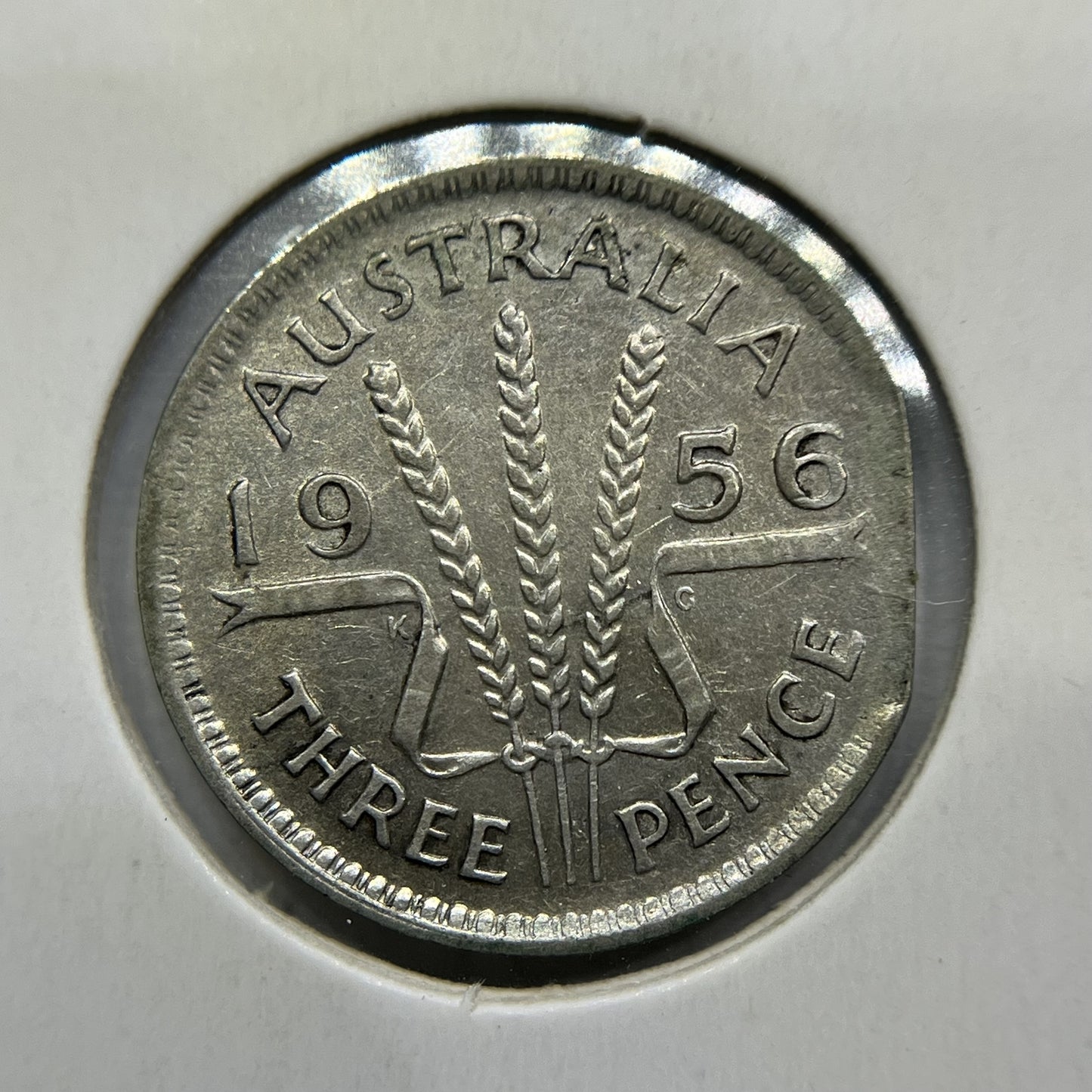 1956 Threepence Error Coin - Straight Clipped Planchet Rim Bite - Silver