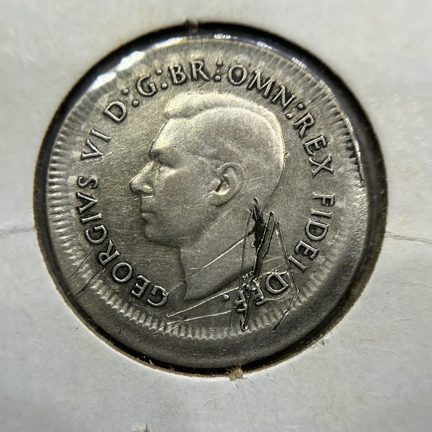 1951 Sixpence Error Coin - Broadstrike with Lip Scratched - George VI