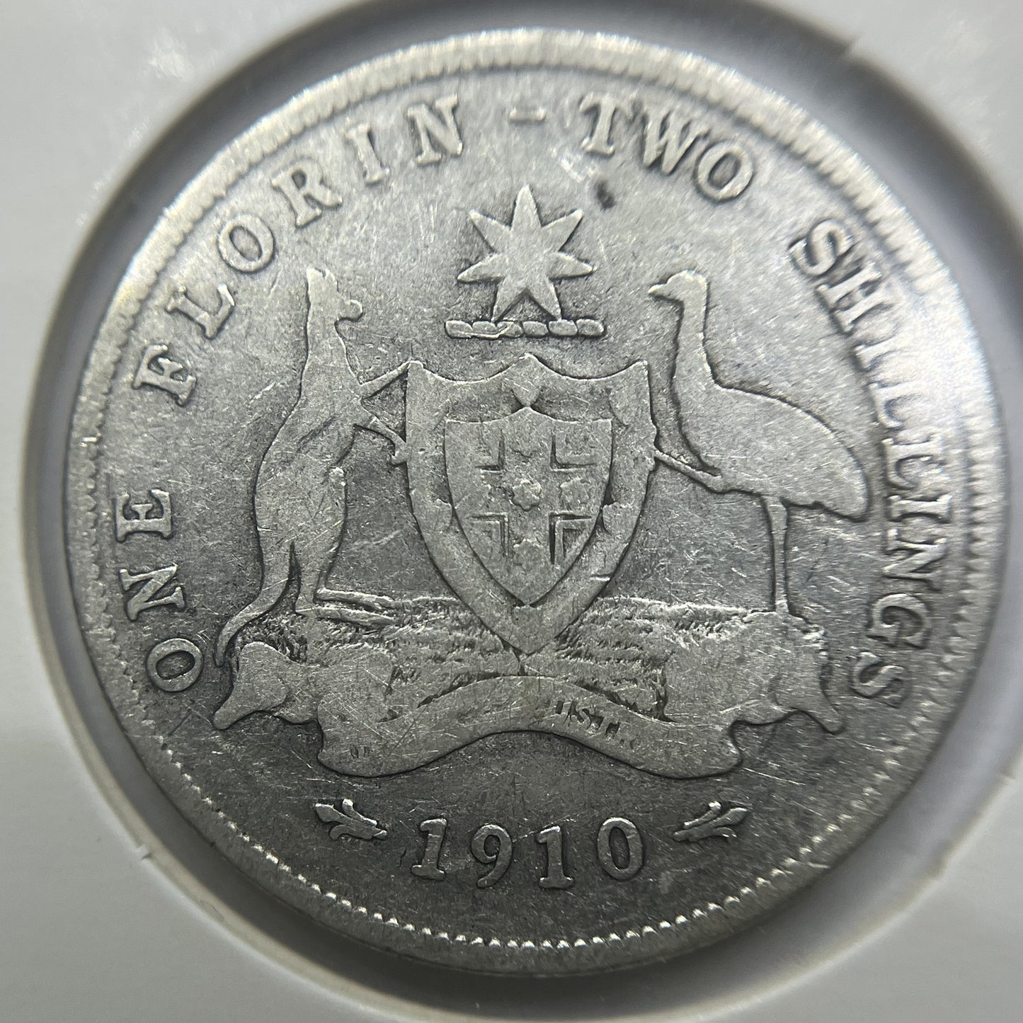 1910 Florin Coin - almost Fine - Edward VII Silver Predecimal First Year Issue