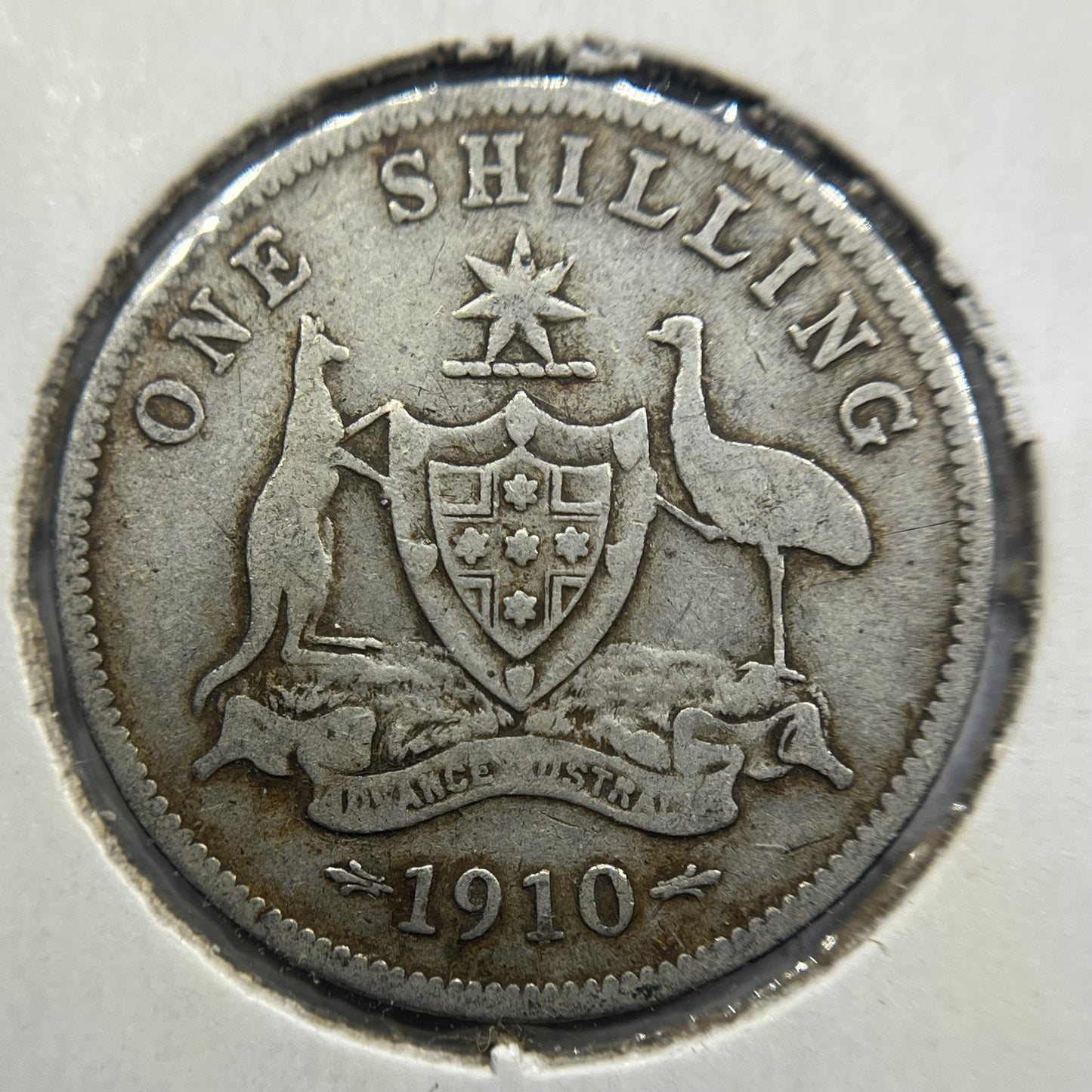 1910 Shilling Coin - almost Fine - Edward VII Silver Predecimal First Year