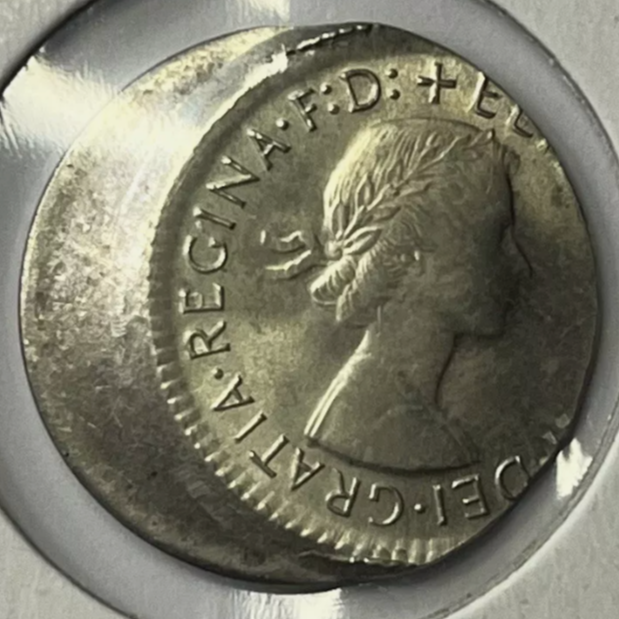 1957 Sixpence Coin - Uncirculated Off Centre 30% Out of Collar Large Error