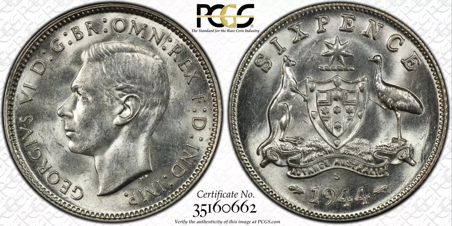 1944 s Sixpence Coin - PCGS MS63
