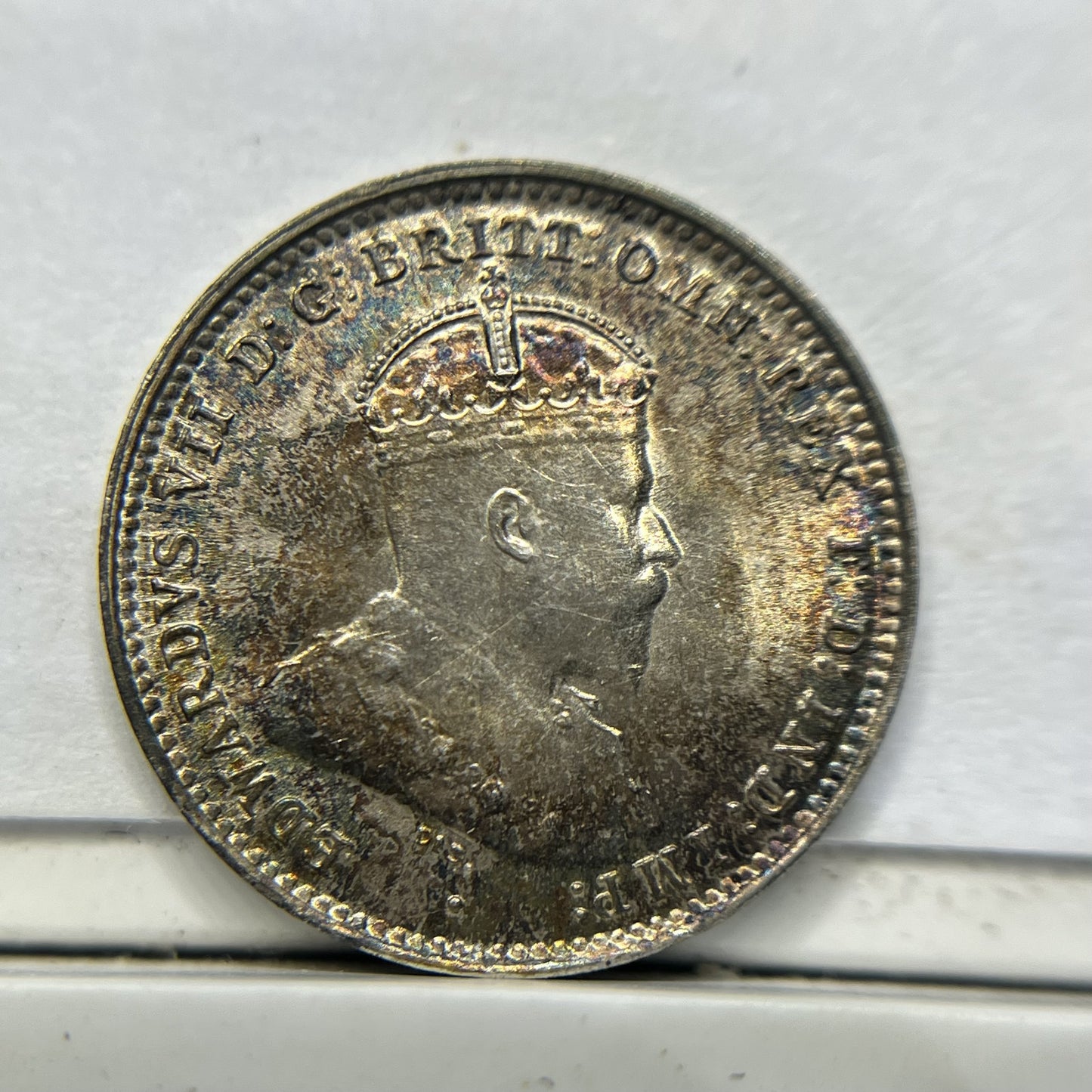 1910 Threepence Coin - Uncirculated Beautiful Toning - Silver Edward VII