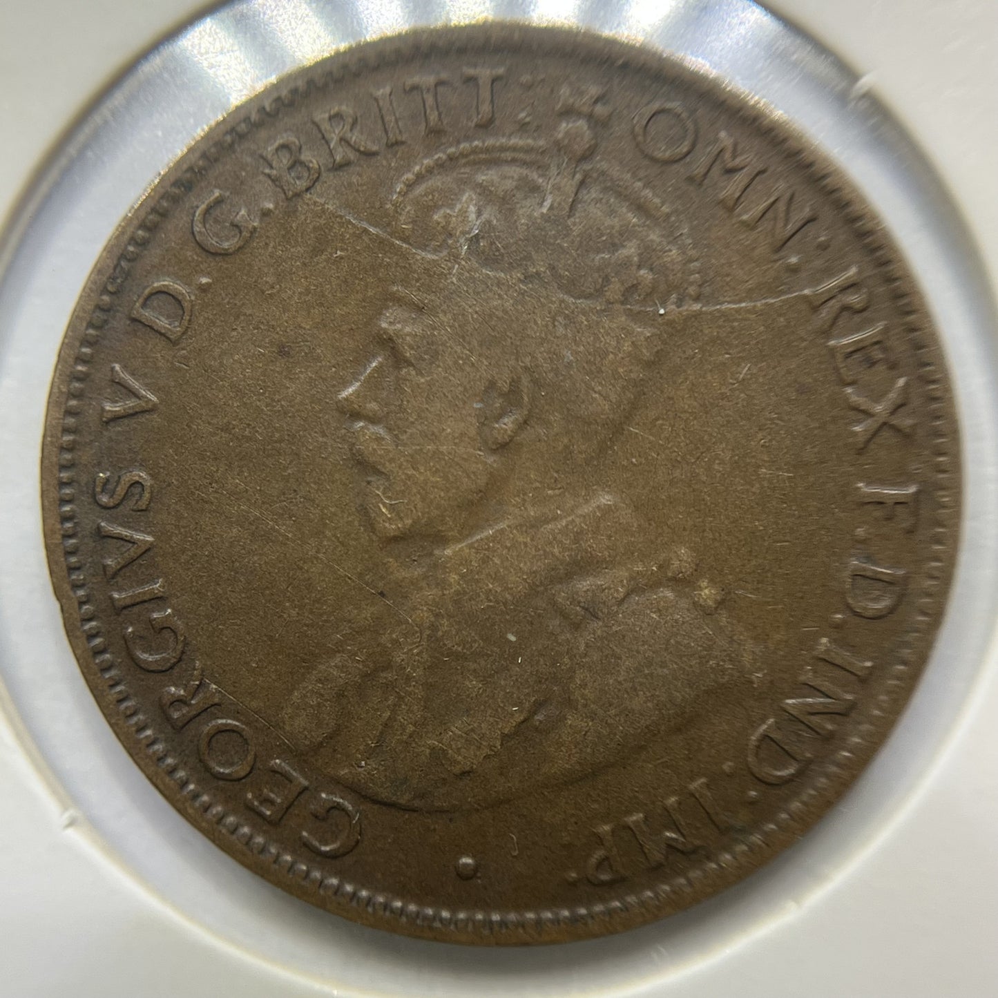 1926 Half Penny Error Coin - Half Moon and Pigtail aFine - George V