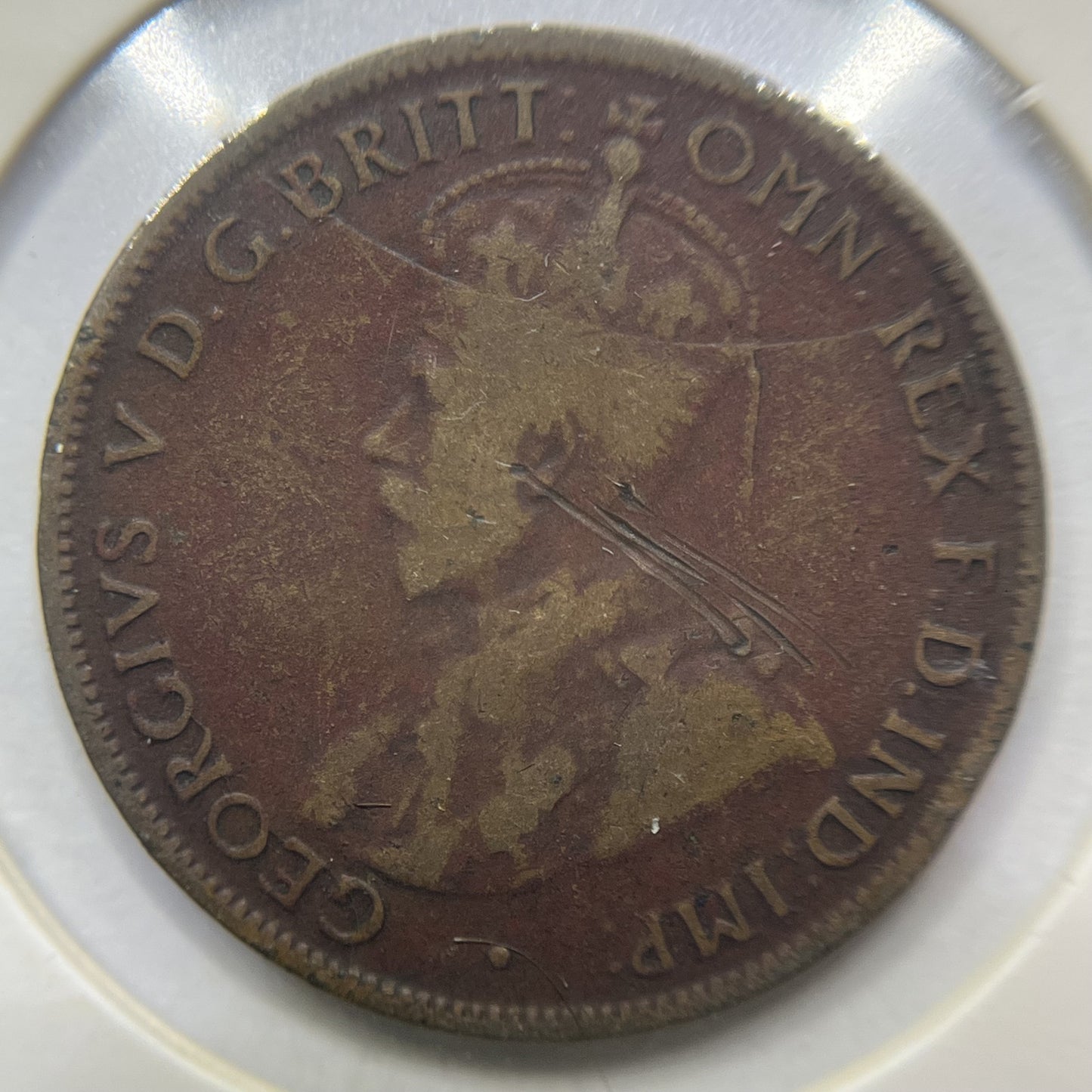 1926 Half Penny Error Coin - Half Moon and Pigtail VG - George V