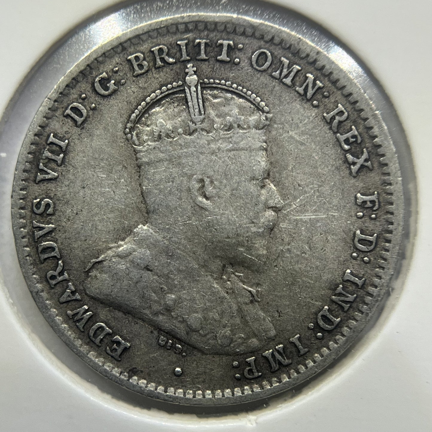 1910 Threepence Coin - almost Very Fine - Edward VII Silver First Year