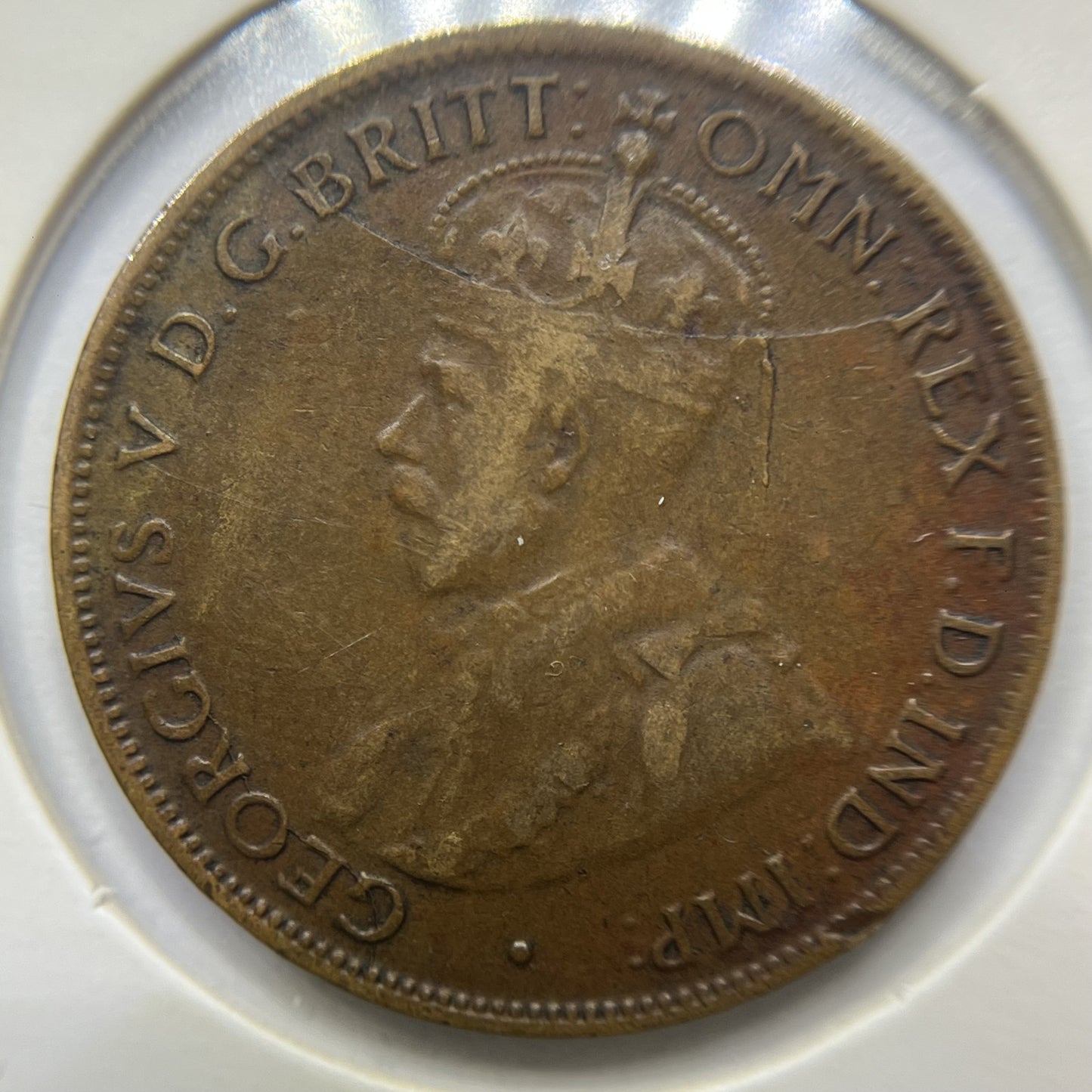 1926 Half Penny Error Coin - Half Moon and Pigtail Fine - George V