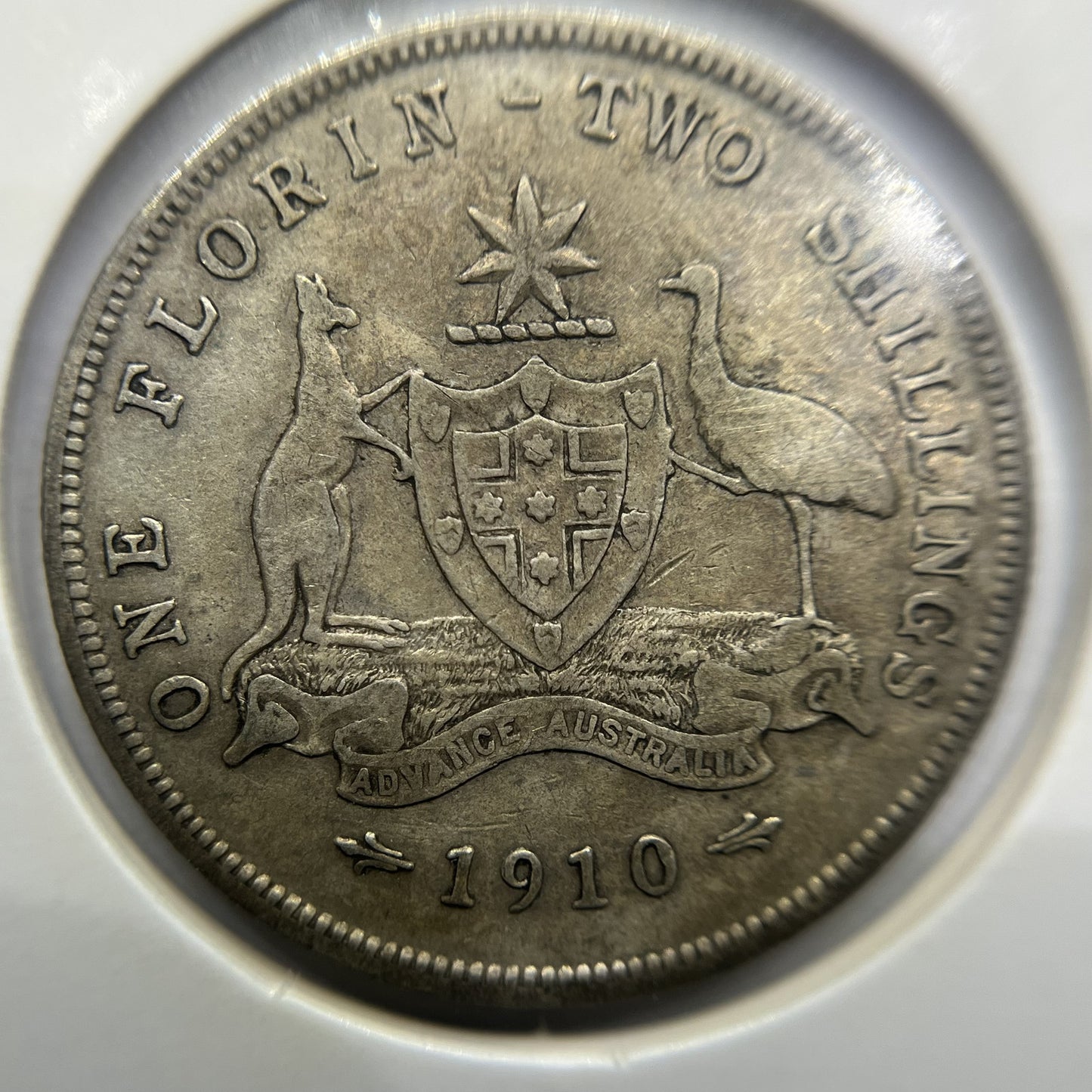 1910 Florin Coin - almost Fine - Edward VII Silver Predecimal First Year Issue