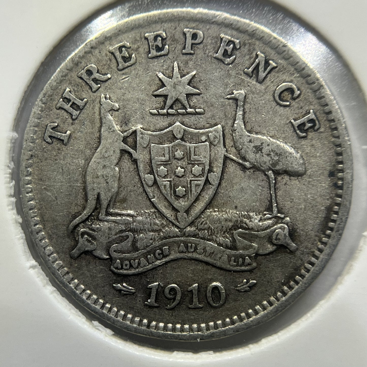 1910 Threepence Coin - almost Very Fine - Edward VII Silver First Year